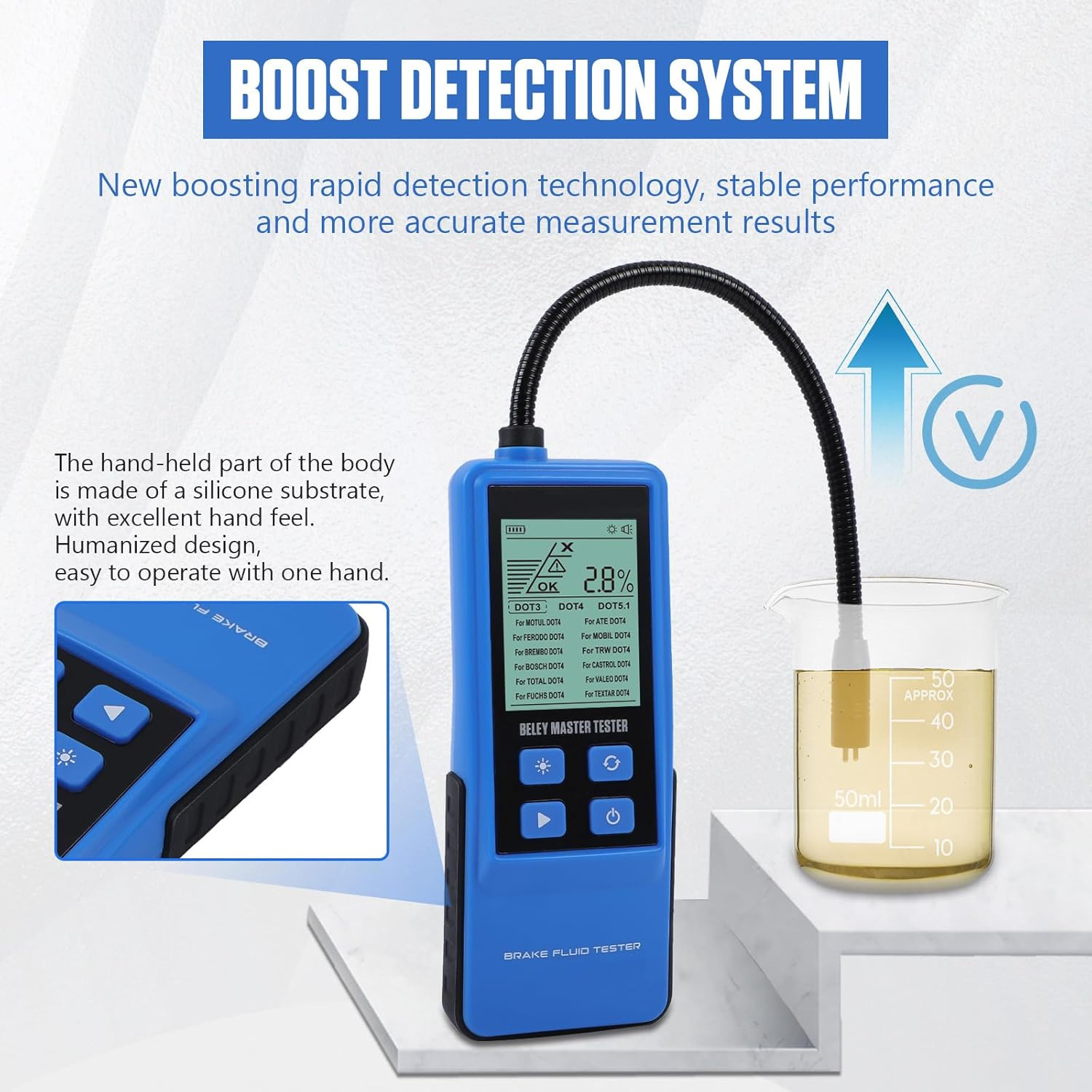 Car Brake Fluid Tester for DOT3 DOT4 DOT5.1 Brake Fluid Tester Boiling Point 2.2 Inch Ecran Backlight Tester Brake Fluid with High Sensitivity Test Probe 710 Mm image number 2
