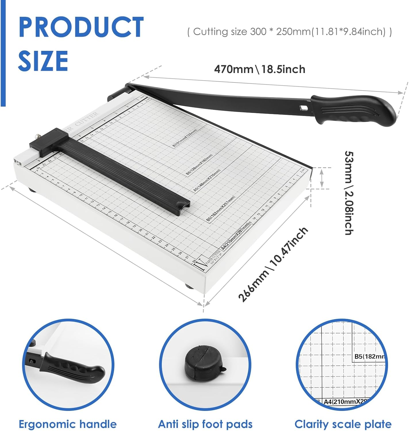 Guillotine Paper Cutter A4 Precision Paper Trimmer with Safety Guard and Non-Slip Base 10 Sheet Capacity for Cutting Paper, Card, Photos and More (1Pack) image number 4