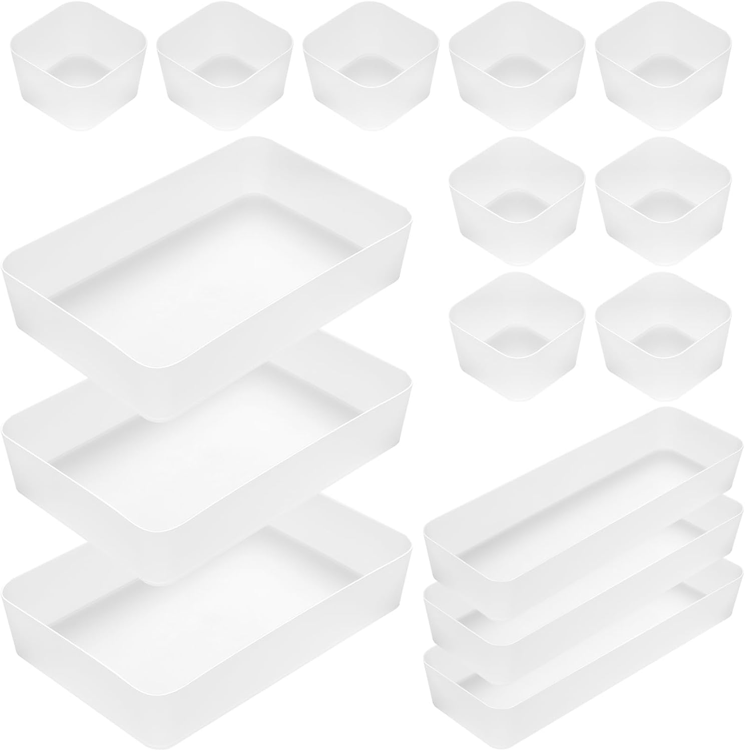Poeland 20 Pcs Drawer Organizer Tray Storage Box for Bedroom Dresser Bathroom Kitchen, Frosted image number 5