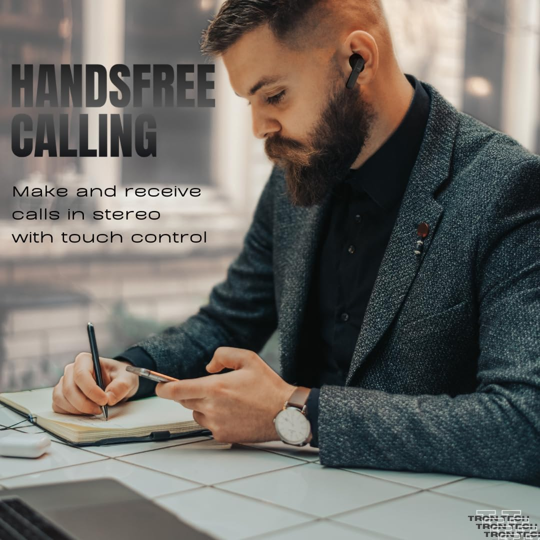 TRON TECH T11 Noise Cancelling Bluetooth 5.3 Wireless Earbuds, Smart Touch Control, Stylish Design, Built-In Microphone, Wireless Charging Case