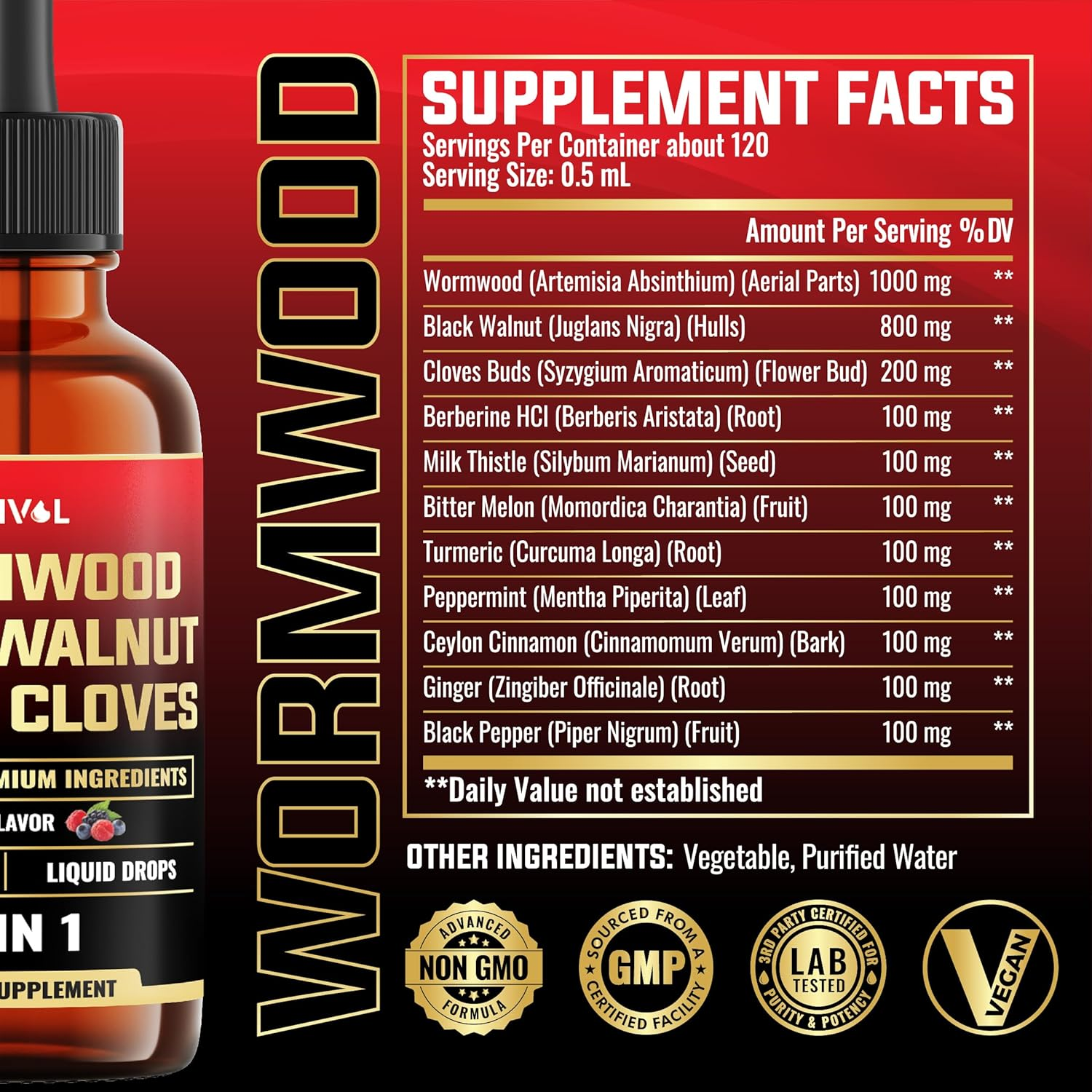 2800Mg 11In1 Black Walnut Wormwood Tincture Extract with Whole Cloves, Berberine and 8 More - Berry Mix Flavor - 2FL Oz - 120 Day Supply image number 5