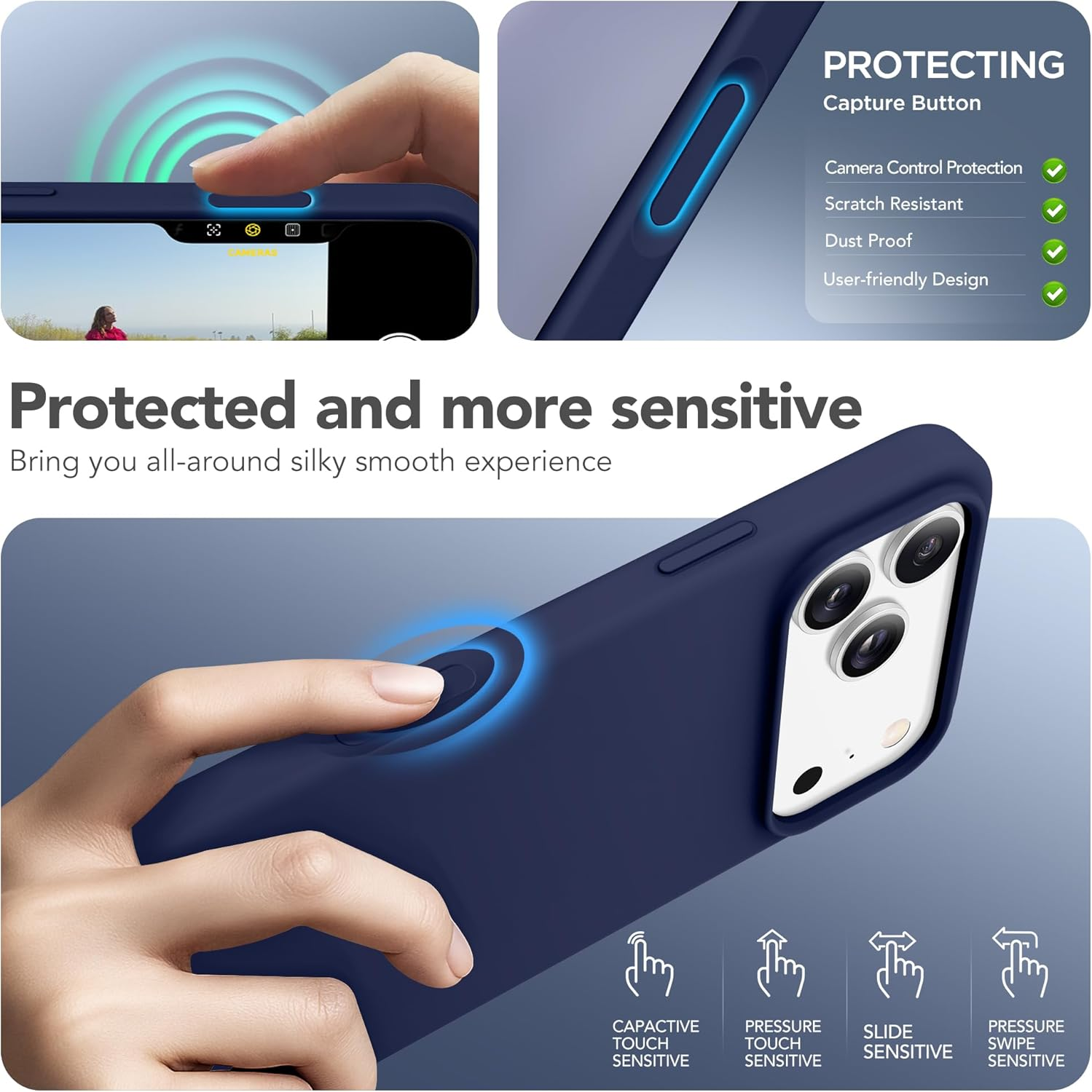 GONEZ Magnetic for Iphone 17 Pro Max Case, Compatible with Magsafe, [Screen Protector + Camera Lens Protector], Liquid Silicone Anti-Scratch Shockproof Protective Phone Case 6.9 Inch, Midnight Blue - A-Stone image number 7