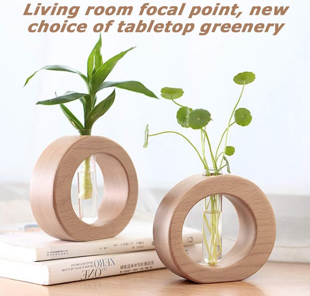 Plant Propagation Stand with Single Glass Test Tube, Wooden Hydroponic Planter, Home Office Garden Decor Plant, Minimalist Plant Holder, Suitable for Living Room, Bedroom, Office image number 2