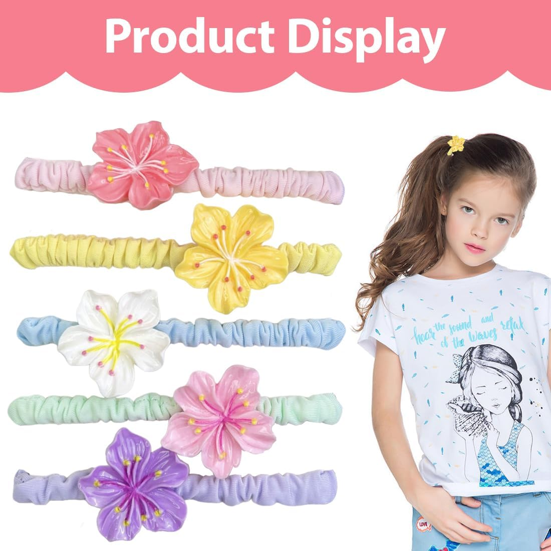 ARHZ Pack of 5 Fine Glitter Silk Fabric Small Intestine Ring Hair Strand Women'S Hair Bands Fine Flash Silk Scarf Small Gut Circle Hair Rope Hair Accessories image number 4