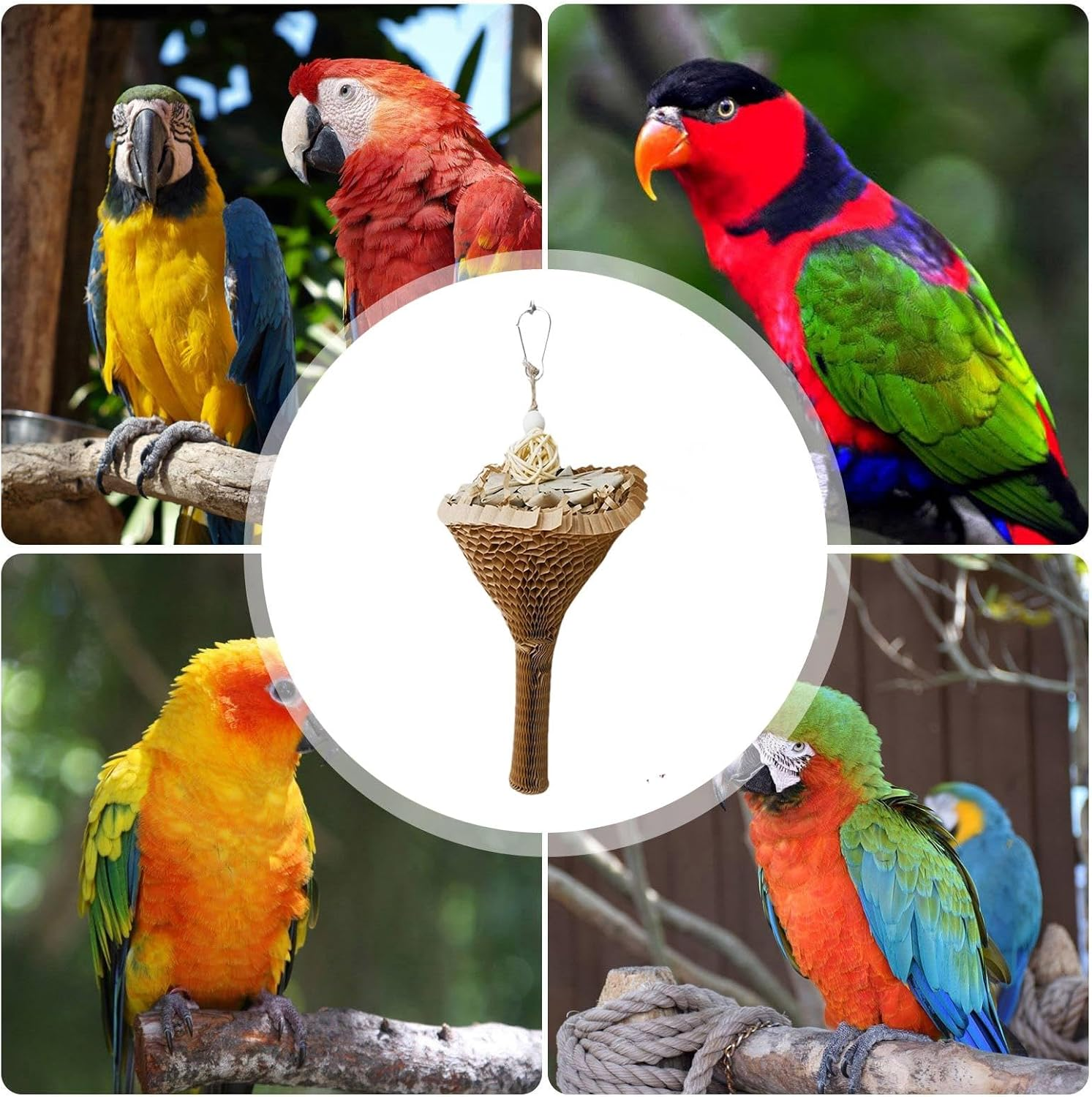 Shredding Toys for Birds,Cone Design Natural Bird Foraging Chew Toys - Parrot Toys, Bird Parrot Toy with Hook, Chewable Parrot Toys, Cage Accessories for Rope Bungee Bird Toy image number 6