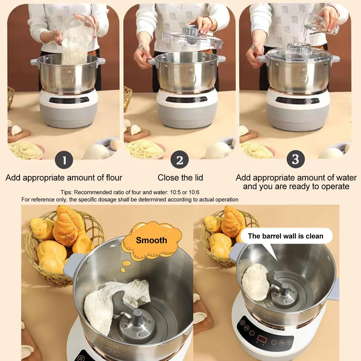 Zertylre Stainless Steel Dough Maker, 5L Dough Flour Mixer Machine, Dough Kneading Machine with Ferment Function, Electric Stand Dough Mixer Bread Proofer with Timing, Touch Panel for Home Baking (7L) image number 2