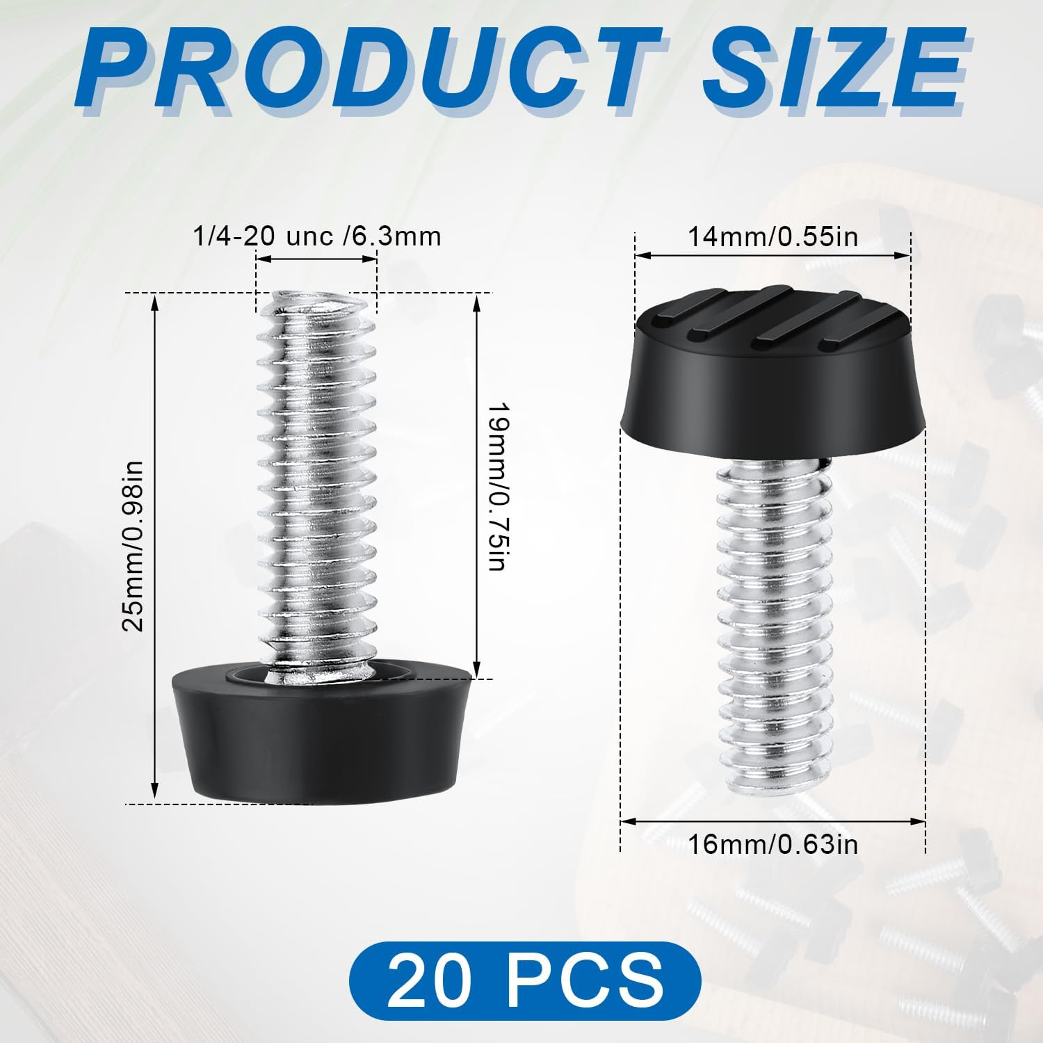 20Pcs 1/4" Thread Furniture Leg Leveler, Adjustable Table Leveling Feet Screw-In Anti-Slip Chair Leg Extender for Cabinet Desk Dresser Stool Noise Reduction