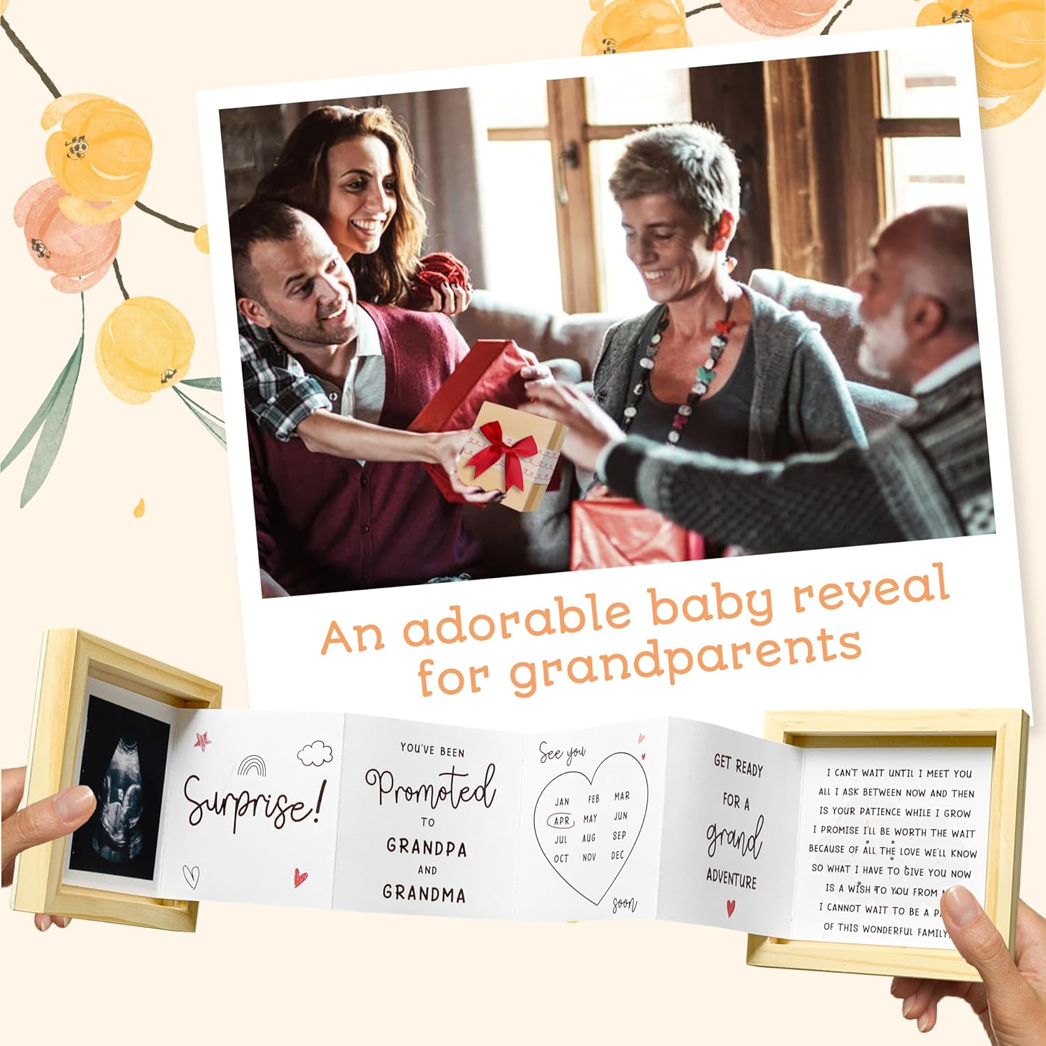 97 Decor Grandparents Baby Announcement Gift - Pregnancy Reveal Ideas, New Baby Surprise, Sonogram Picture Wooden Keepsake Box image number 3