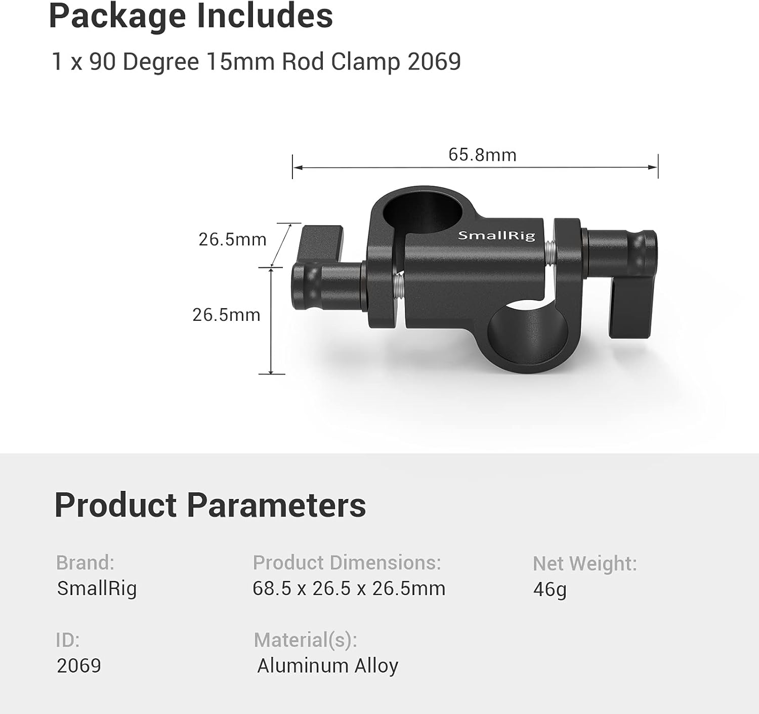 SMALLRIG 90 Degree 15Mm Rod Clamp for Video Camera DSLR Rig - 2069 image number 3