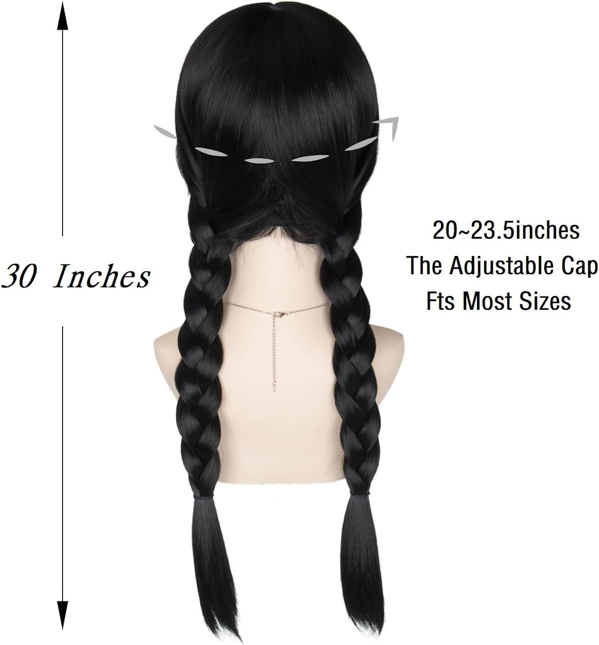 Long Braided Wigs for Women Black Braided Wednesday Wig with Fringe Cosplay Costume Party Wigs for Family Women Girls