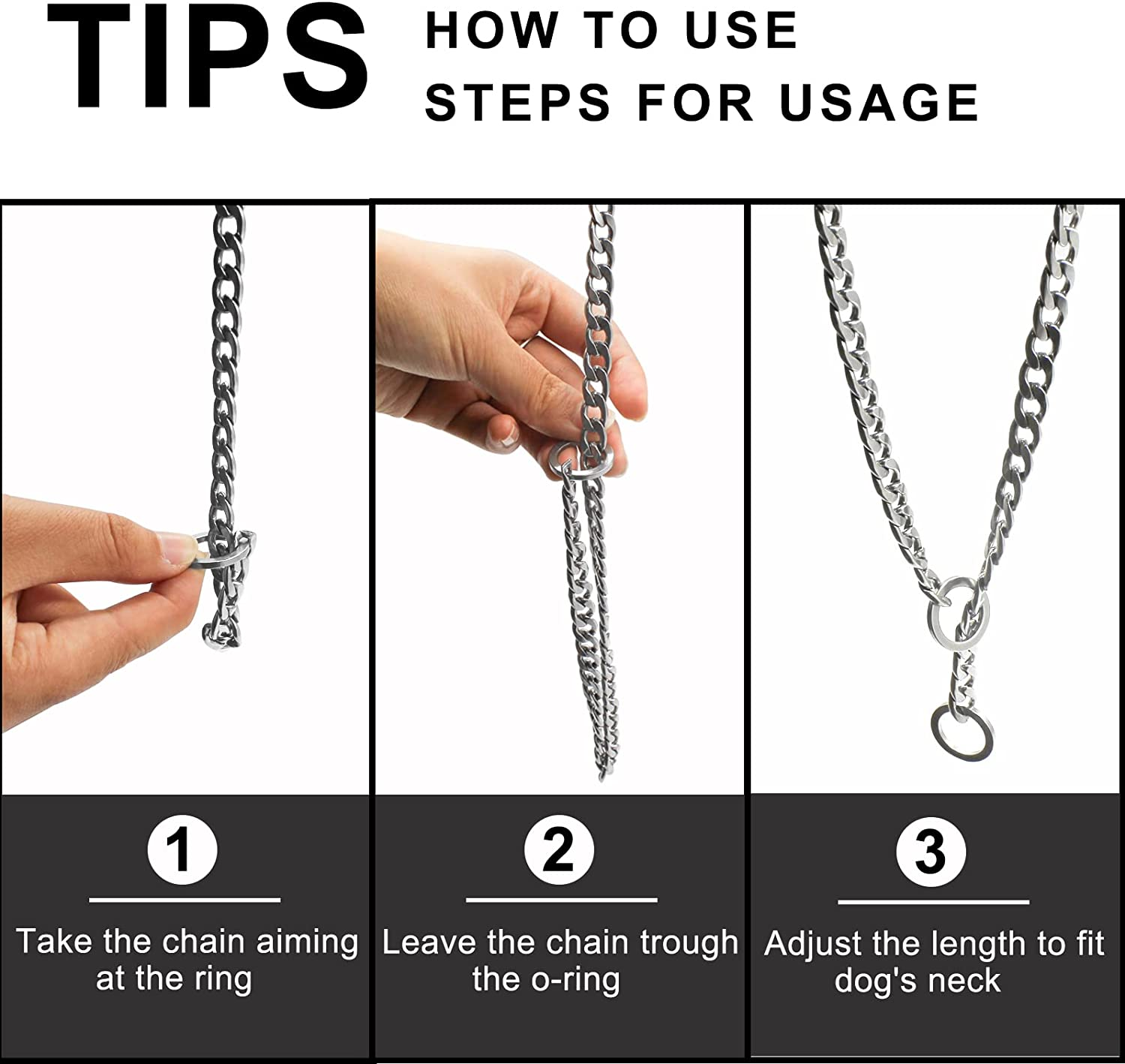 Chain Dog Training Choke Collar, Adjustable Stainless Steel Chain Slip Collar, Strong, Durable, Weather Proof, Tarnish Resistant Metal Chain, Best for Small Medium Large Dogs (S) image number 1