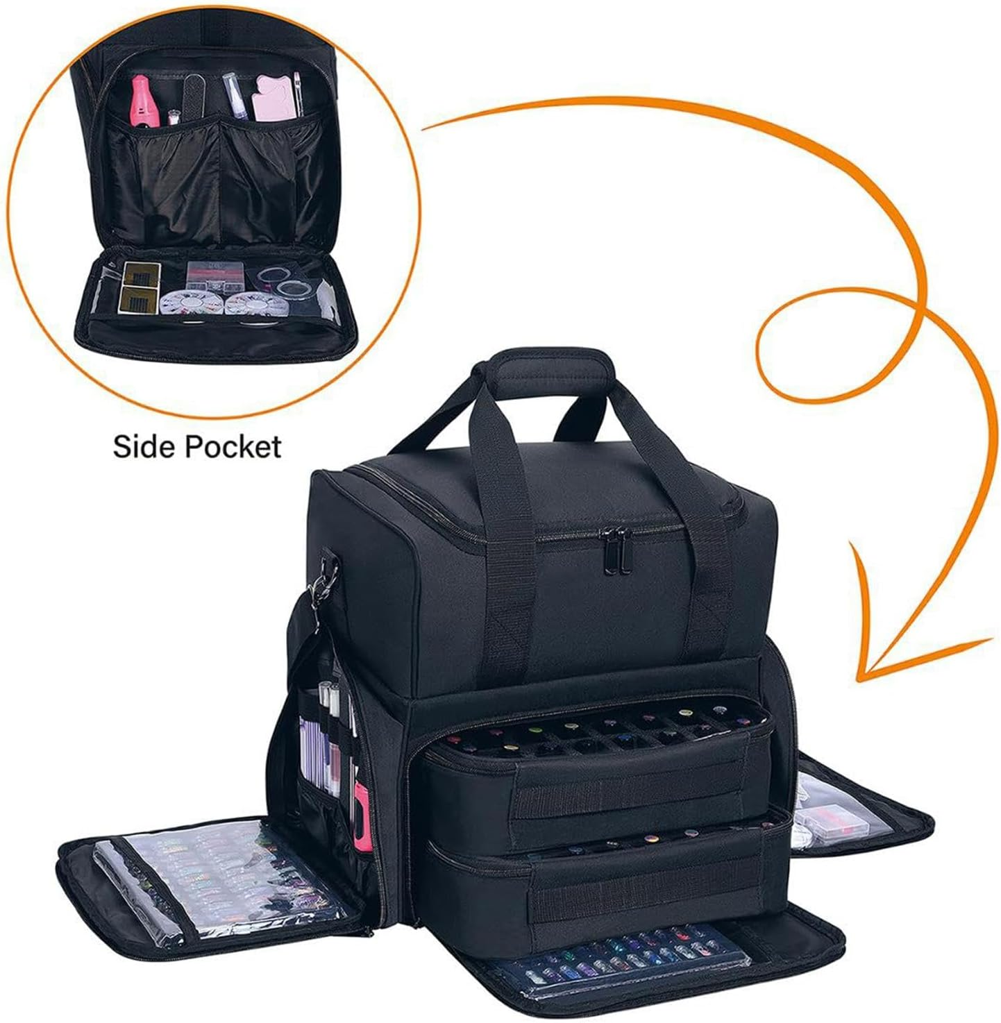 Frxib Nail Polish Organizer Bag | Cosmetics Nail Kit Bag,Travel Carrying Case, Women'S Nail Lamp Kit Bag Holds 70 Bottles with Holder & Shoulder Strap for Nail Stuff & Tools image number 2