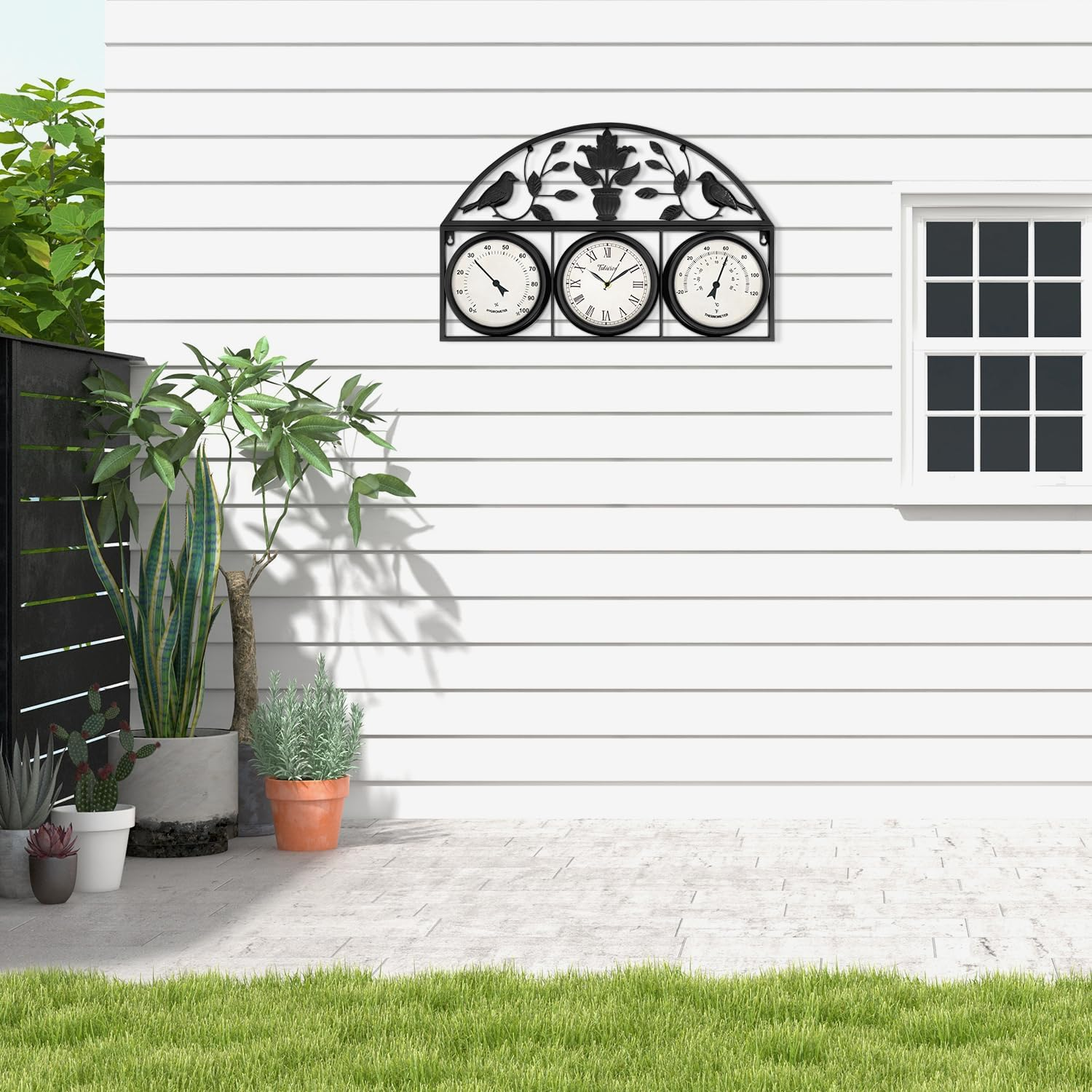 Tulivios 24 Inch Large Outdoor Clock, Pool Clock with Thermometer and Hygrometer Combo, Clock Outdoor Weatherproof Non-Ticking Quartz Battery Operated Decor Waterproof Clock for Patio, Garden, Porch - Gold image number 6