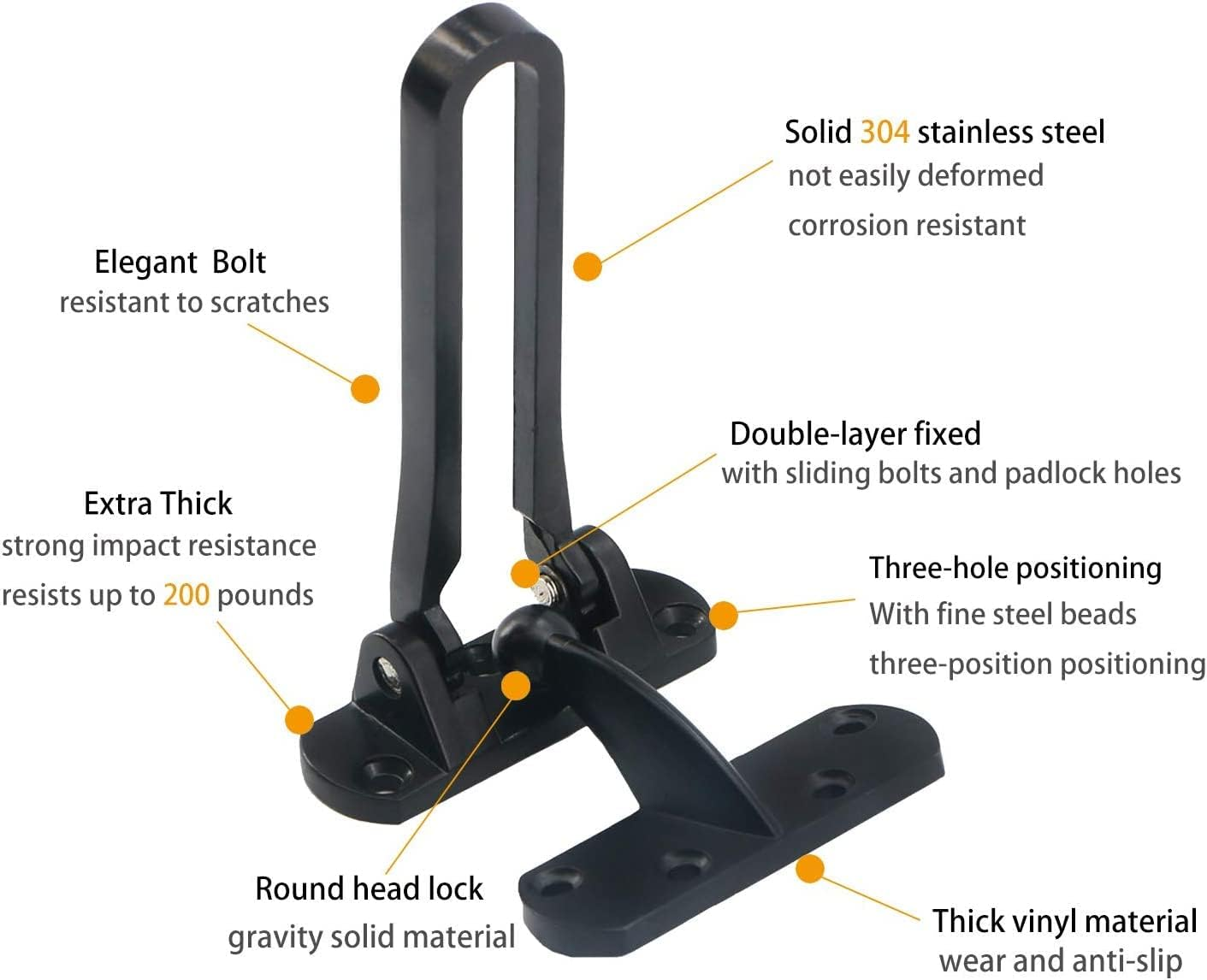 SAISN Door Reinforcement Lock Latch Swing Bar Lock for Home Security Front Door Locks for Kids Thicken Solid Aluminium Alloy (Black, 2 Pack)