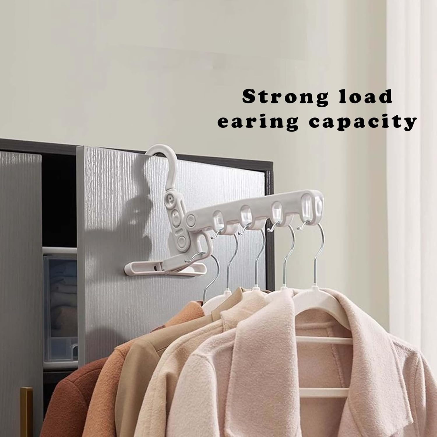 8-Piece Set 3PCS Folding Clothes Drying Rack + 5 Hangers, Foldable Portable Travel Hanger, with 5 Holes for Outdoor Campin, Balcony, Laundry Room, Hotel Apartment image number 3