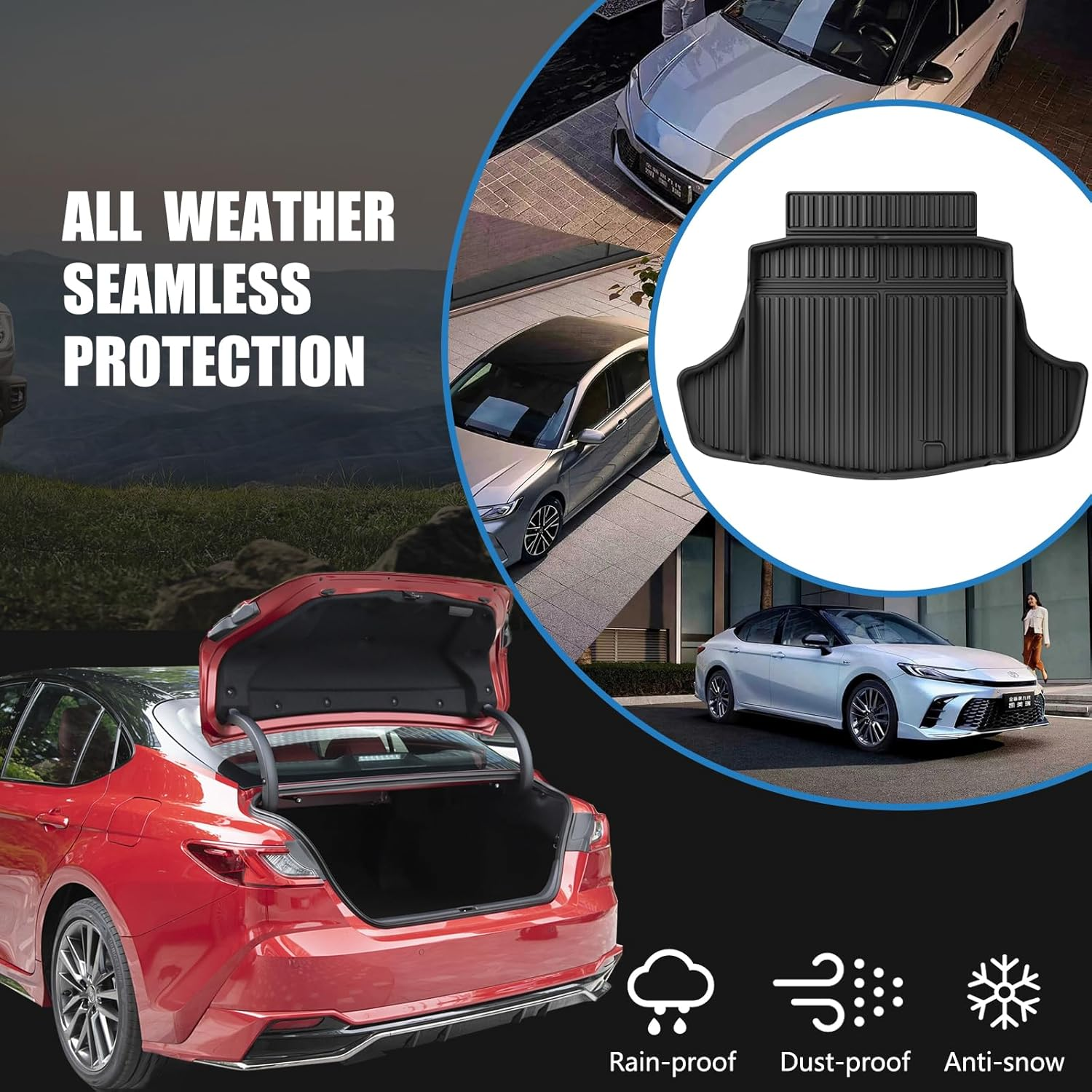 CMPCTR Cargo Mat Boot Liner for Toyota Camry 2018-2024 TPE Cargo Liner Heavy Duty Cargo Trunk Mat Luggage Tray Interior Accessories image number 2