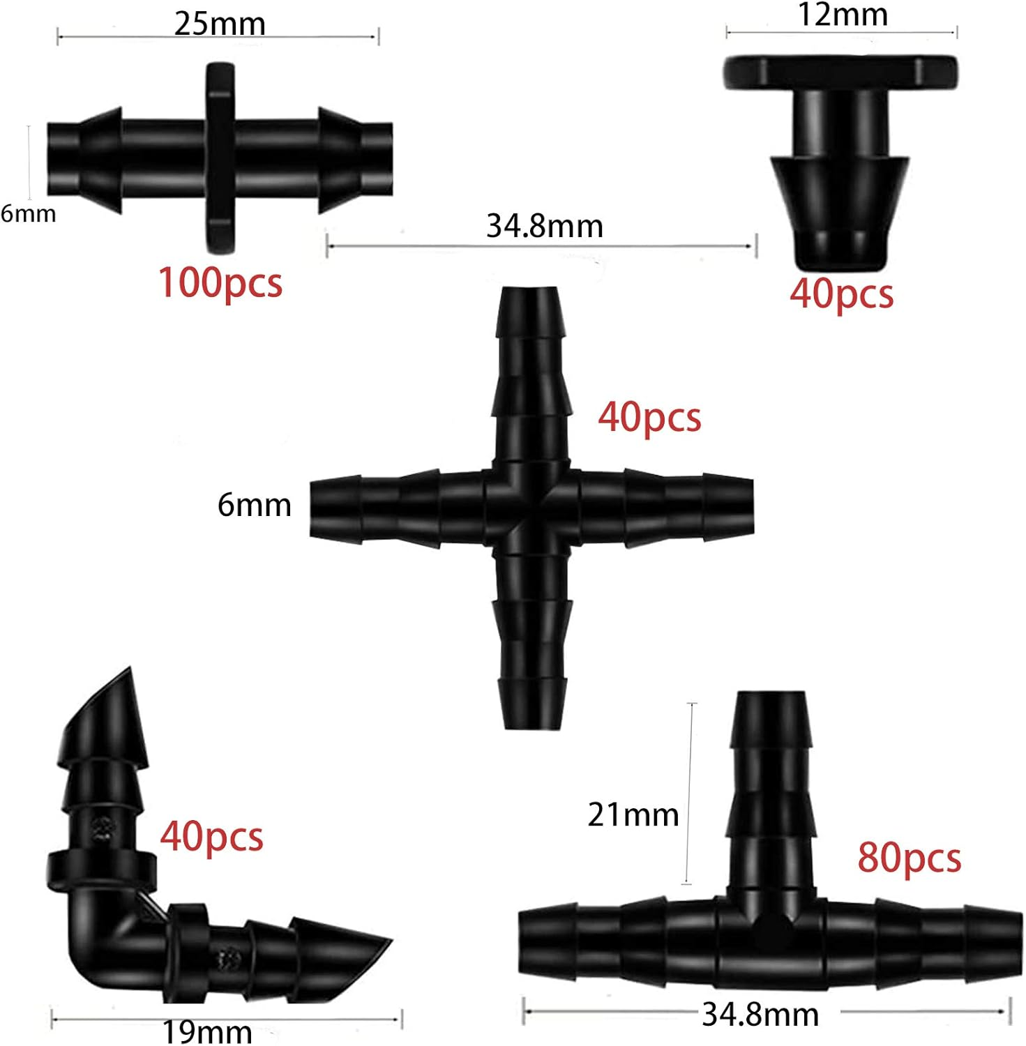 300 Pieces Irrigation Fittings Kit, Drip Irrigation Barbed Connector for 1/4-Inch for Garden Lawn Drip Systems image number 2
