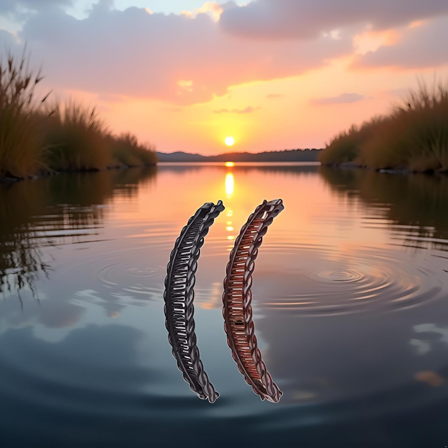 2 Pcs Large Banana Clips Fish Clips Long Hair Clips Banana Fish Clip Comb Grip Hair Accessories (One Black and One Brown) image number 3