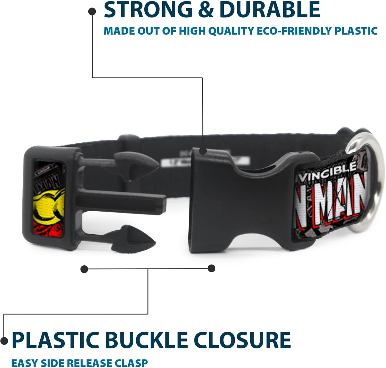 Dog Collar Plastic Clip the Invincible Iron Man Stacked Comic Books Action Poses 8 to 12 Inches 0.5 Inch Wide image number 1