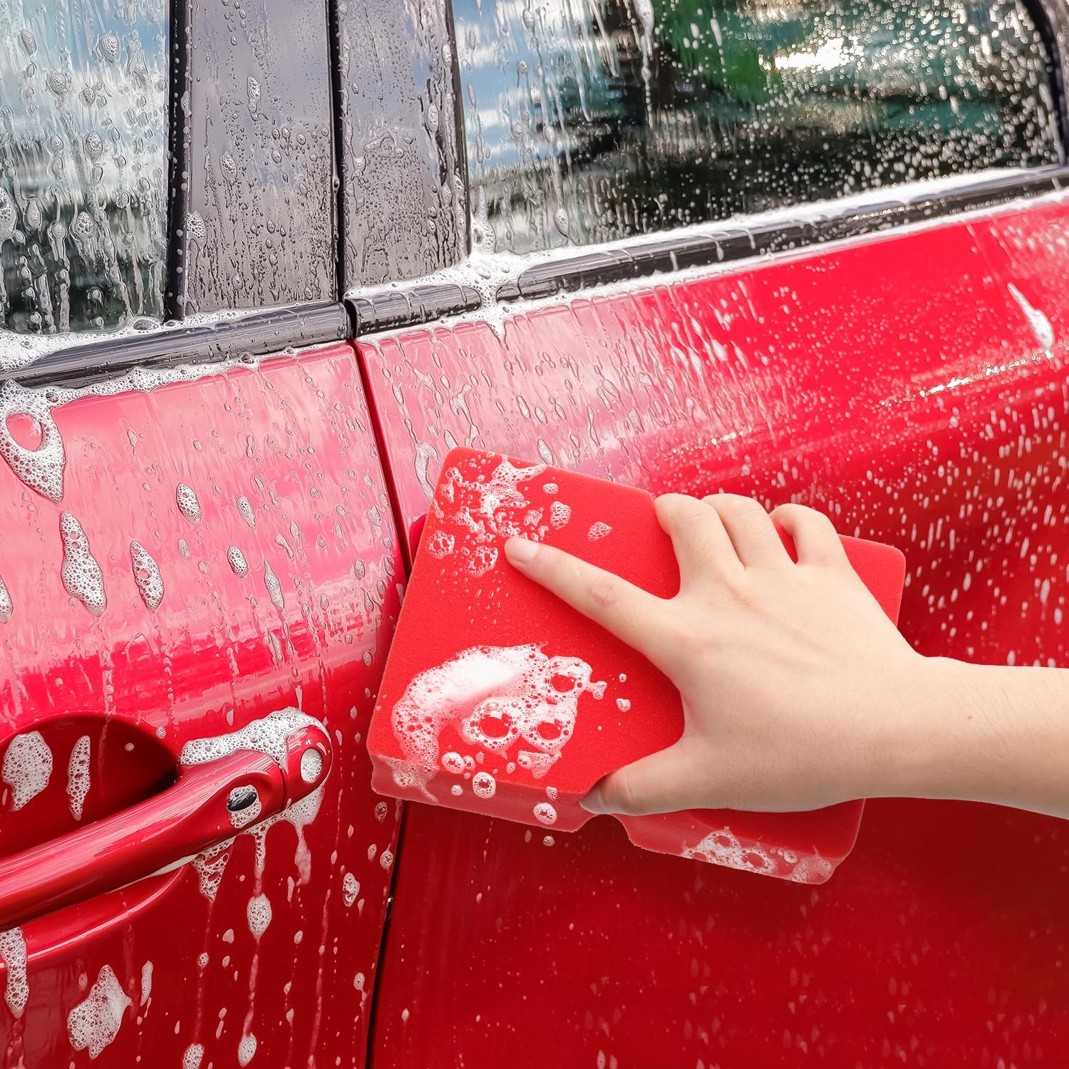 Car Wash Sponge, Non Scratch Car Sponges Soft Rinseless Foam Sponge for Detail Car Washing Cleaning (Red) image number 6