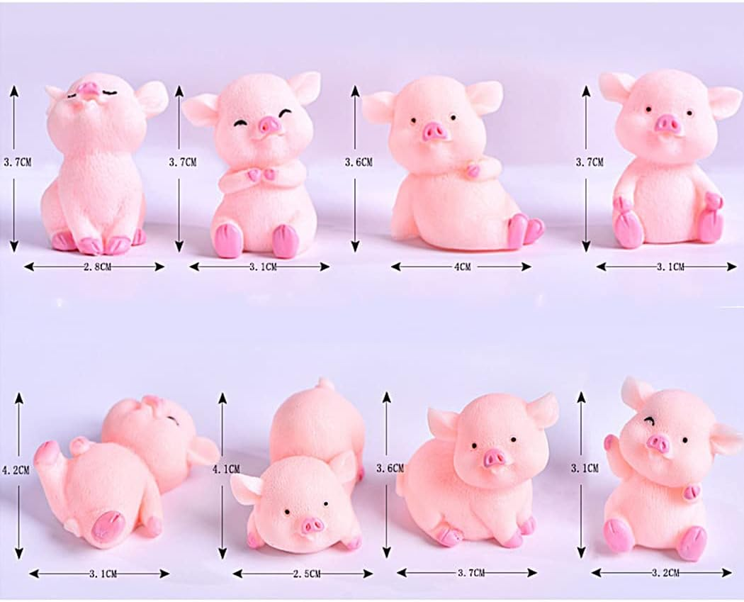 MAOMIA Miniature Pig Figurines,8 Pcs Cute Pink Piggy Toy Figures Toy Cake Toppers Decoration for Fairy Garden Car Party DIY Craft Project Decor image number 1
