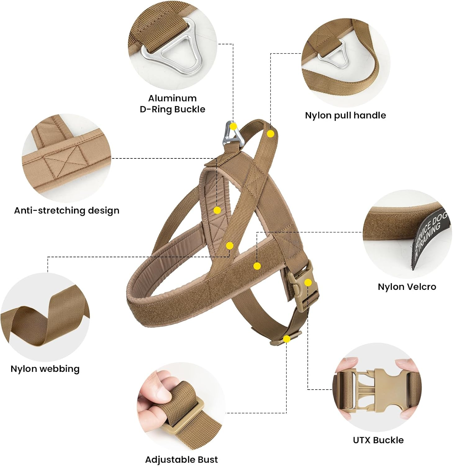 Excellent Elite Spanker Tactical Dog Harness Vest Adjustable Nylon Pet Dog Harness for Small Medium and Large Dogs(Coyote Brown-S) image number 3