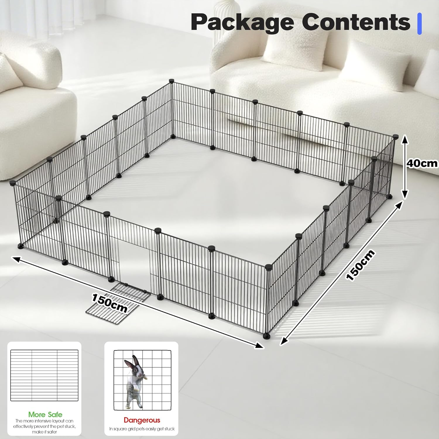 Pet Playpen, 20 Panels Small Animals Cage DIY Metal Wire Portable Yard Fence with Door for Indoor/Outdoor Use, Ideal for Guinea Pigs, Puppy Pet image number 5