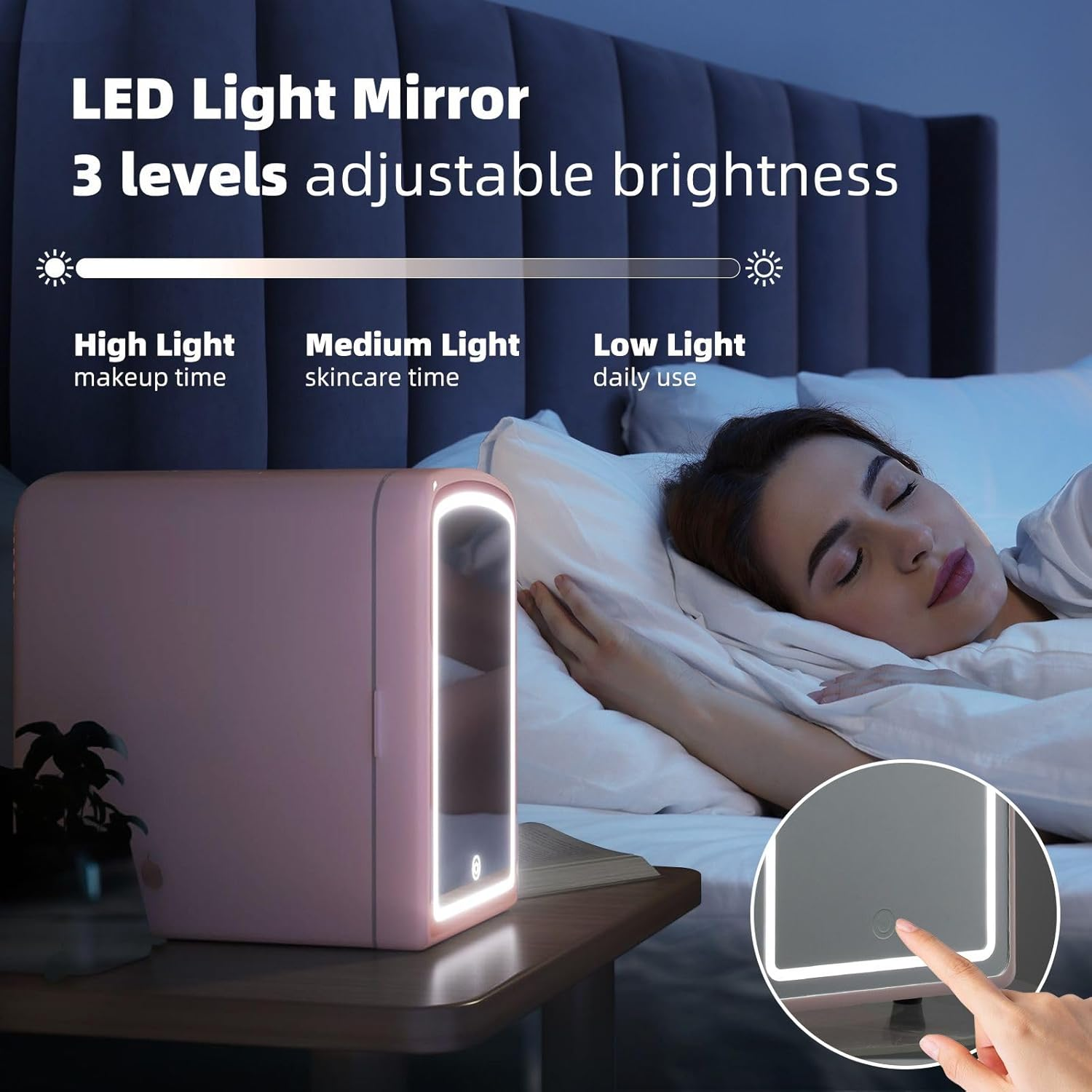 Maxkon 4L Beauty Mini Fridge (4 Liter/6 Can) with LED Light Makeup Mirror, Skincare Fridge for Refrigerating Make Up, Skin Care and Food, Portable Mini Fridge for Bedroom, Office and Car, White image number 1