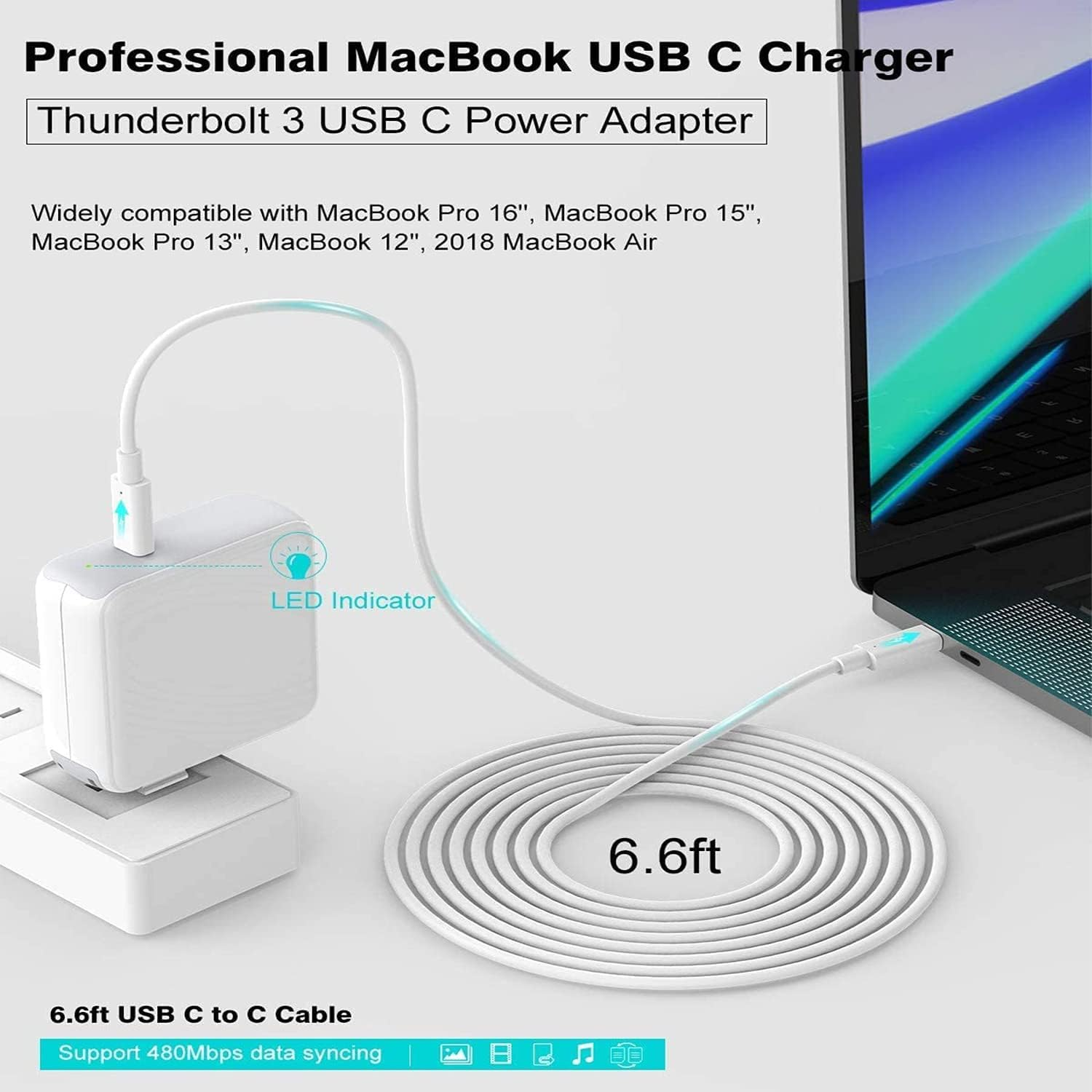 Mac Book Pro Charger-96W USB-C Power Adapter for Macbook Pro 16, 15, 14, 13 Inch 2023 2022 2021 2020 2019 2018 Macbook Air 15, 13 Inch 2024, 2023, 5A USB-C Cable Charging as Fast as Magsafe 3 image number 2