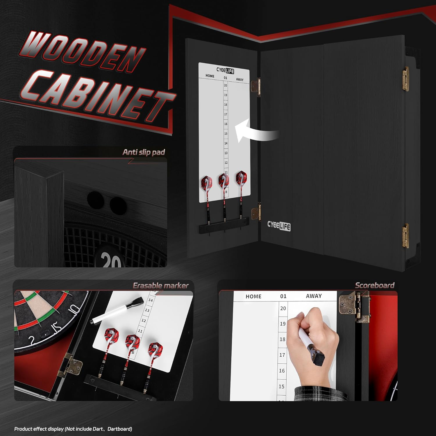 Cyeelife Dartboard Cabinet for Steel Tip Dartboard,Wall-Mounted image number 6