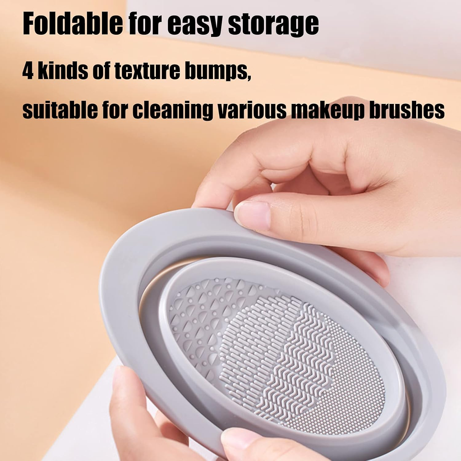 (Gray) - Makeup Brush Cleaning Mat, Silicone Makeup Brush Scrubber, Cosmetic Brush Cleaner, Brush Cleaning Pad, Foldable Makeup Brush Cleaning Bowl Suitable for Makeup Brush, Makeup Sponge, Powder Puff (Grey) image number 3