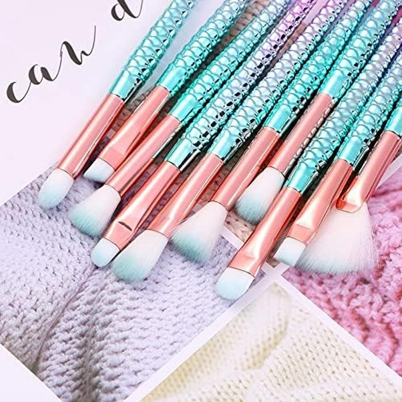 WEZCHUGHAOL 11Pcs Mermaid Makeup Brushes, Premium Synthetic Foundation Powder Concealers Mermaid Makeup Brush Makeup Brush Eyeshadow Eyeliner Blush Brush Soft Nylon Bristle Foundation Cream Eyebrow Eyeshadow Eyeliner Blush Concealer