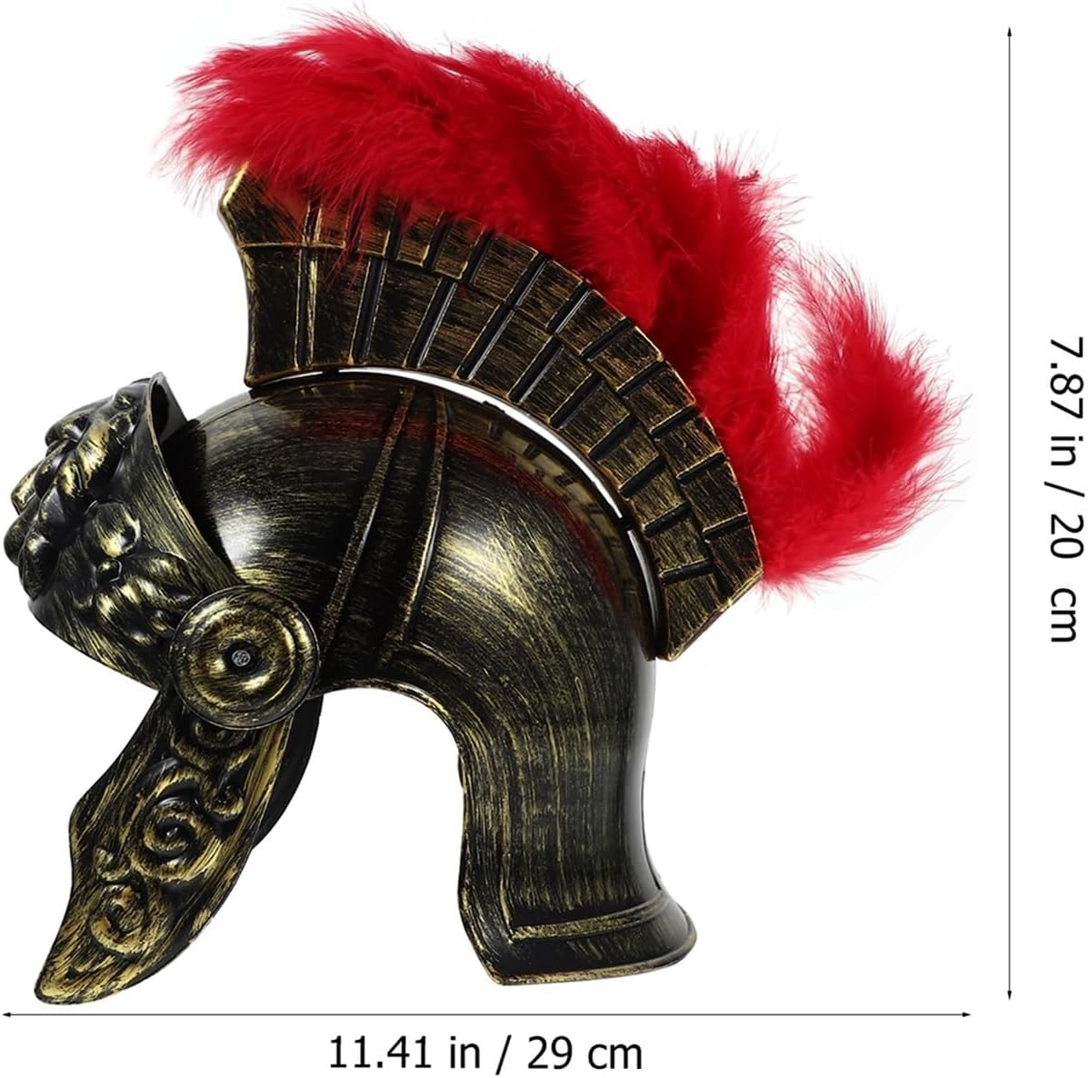 Tofficu Medieval Knight Greek Spartan Helmet Costume Gold Gladiator Warrior Roman Soldier Helmets Armour Viking Knight Helmet Headwear with Red Feathered Plume Headgear image number 1