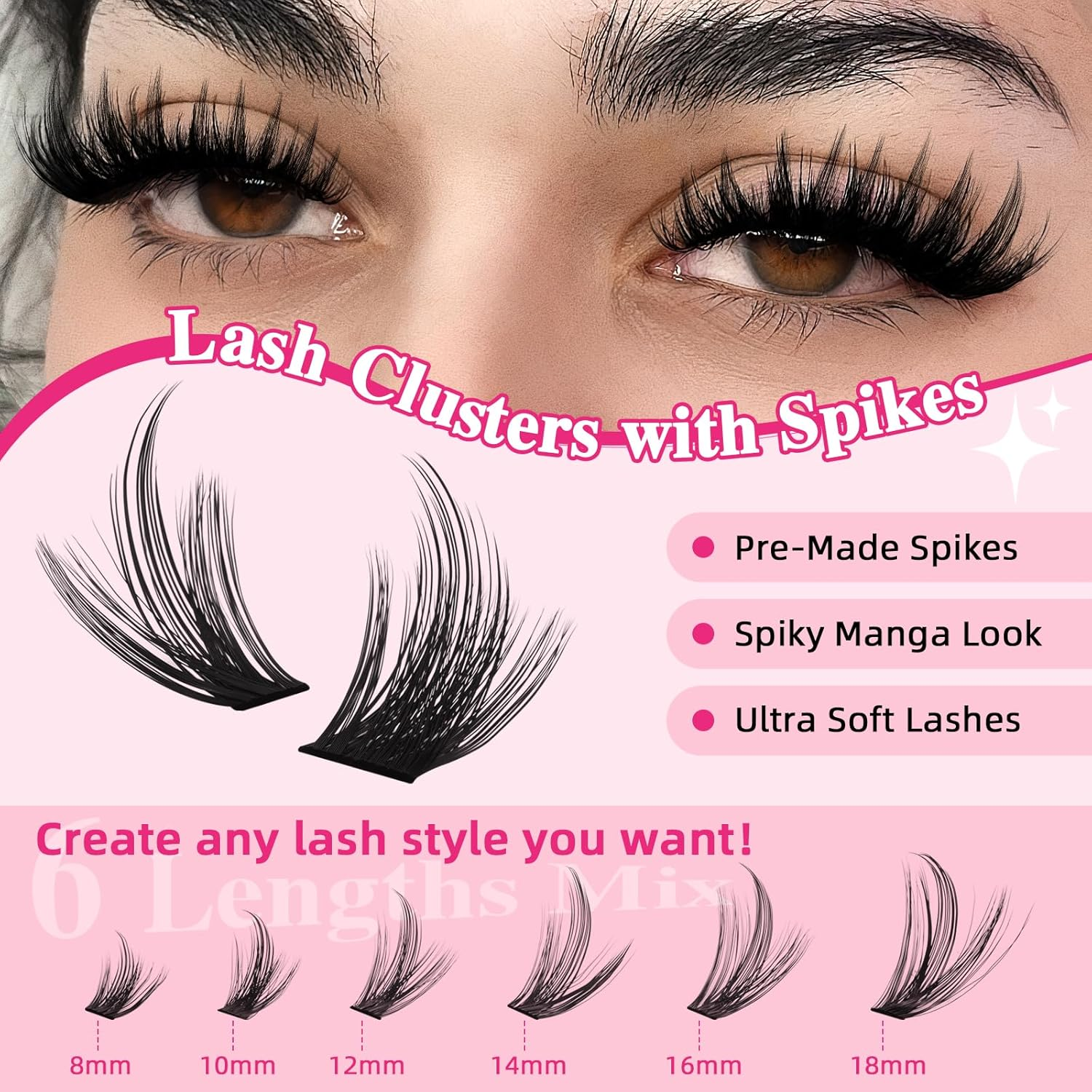 PROLASHBEAUTY Spiky Lash Clusters Manga Lash Clusters Kit C-Curl 80D 100D(C-80D+100D, 8-18Mix) image number 2