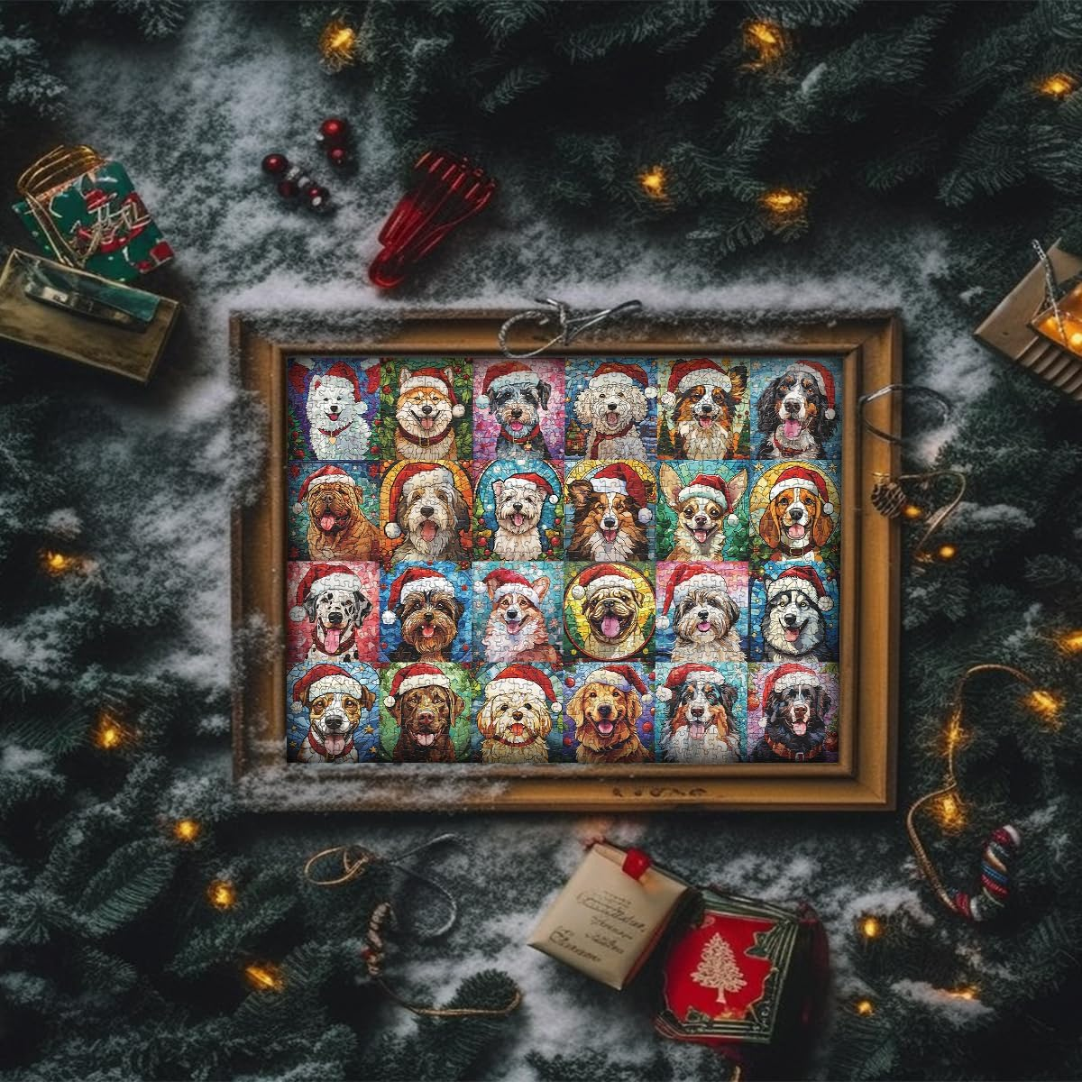 PICKFORU Christmas Advent Calendar 2024 Puzzles for Adults 1000 Pieces, Dog Mosaic Stained Glass Puzzle Countdown Calendar, Colorful Animal Christmas Jigsaw Puzzles as Home Decor