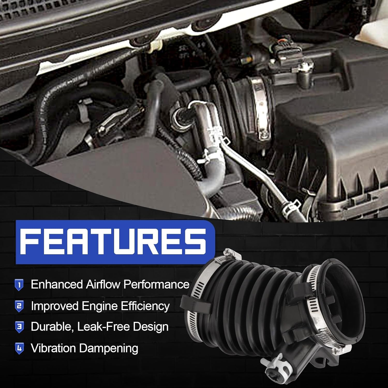 Air Cleaner Intake Hose Tube with Clamps for 2012-2015 Honda Civic 1.8L 2013-2015 Acura Ilx 2.0L (OEM# 17225-R1A-A01) image number 2