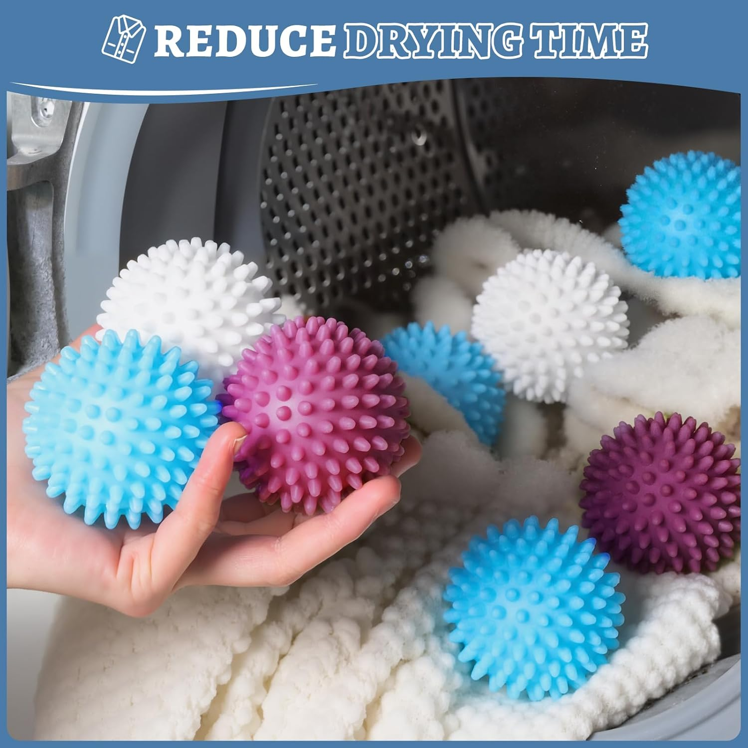 Shanghigh Laundry Dryer Balls Set of 6 - Eco Friendly Fabric Softener Alternatives Soften and Fluff Clothes Wrinkle Release, Drying Ball for Reduce Drying Time and save on Energy - Blue, Pink, White