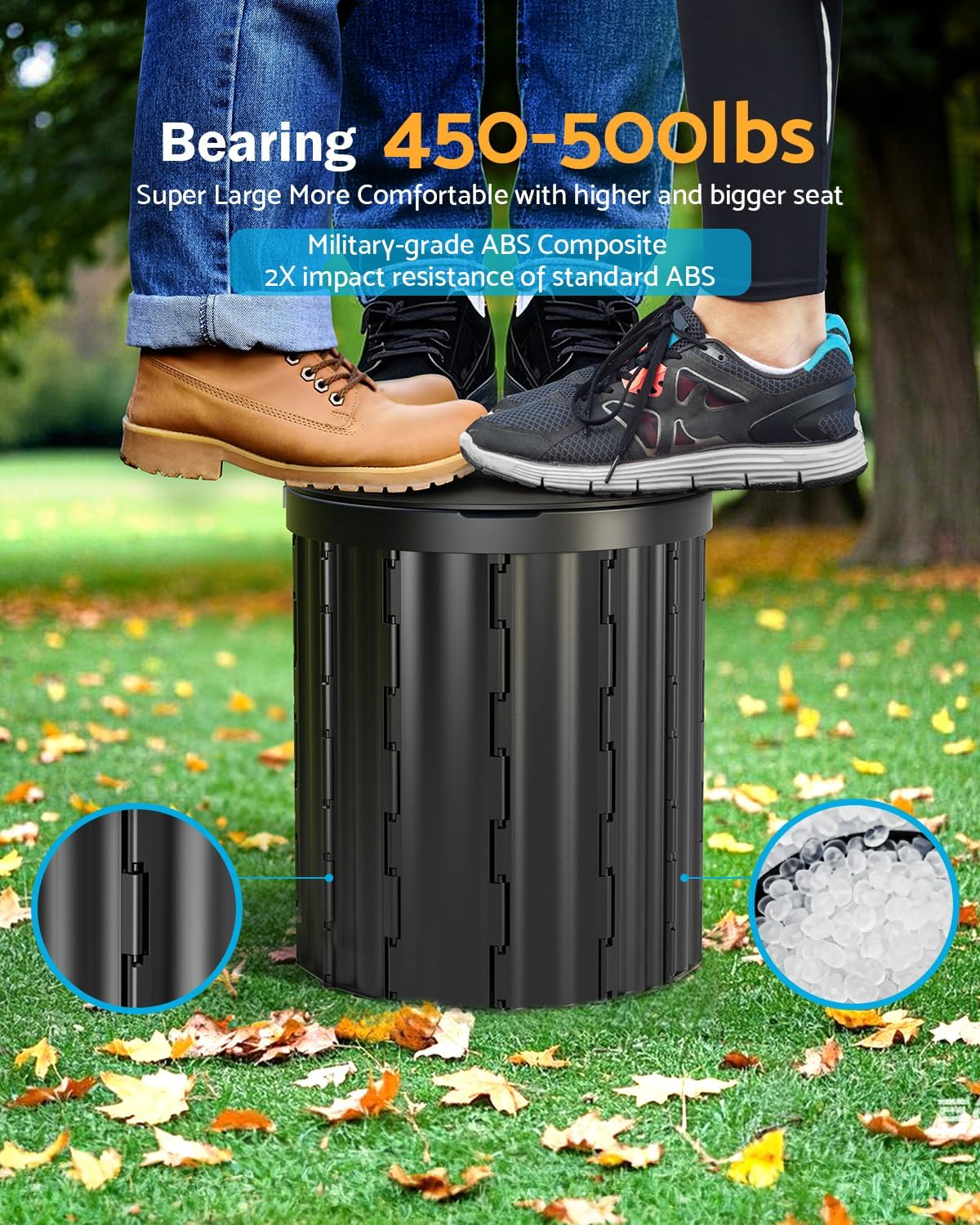 Portable Toilet, Upgraded 12-Inch Toilet Seat, Folding Toilet with Removable Paper Holder, Camping Toilet with a Load Capacity of 450 Lbs, Portable Potty for Indoor, Outdoor, and Emergency Use image number 1