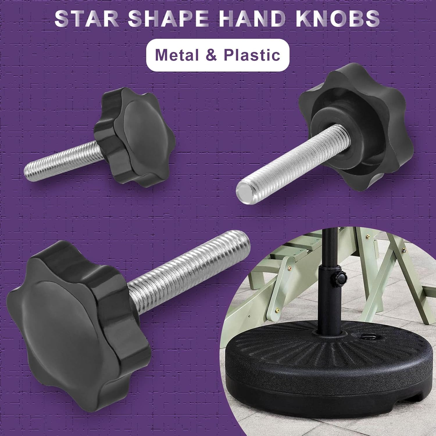 Lifcratms M8 X 40Mm Thread Star Knob 2Pcs, Plastic Hex Shaped Clamping Knob Handle Hand Tightening Screw for Umbrella Base Replacement