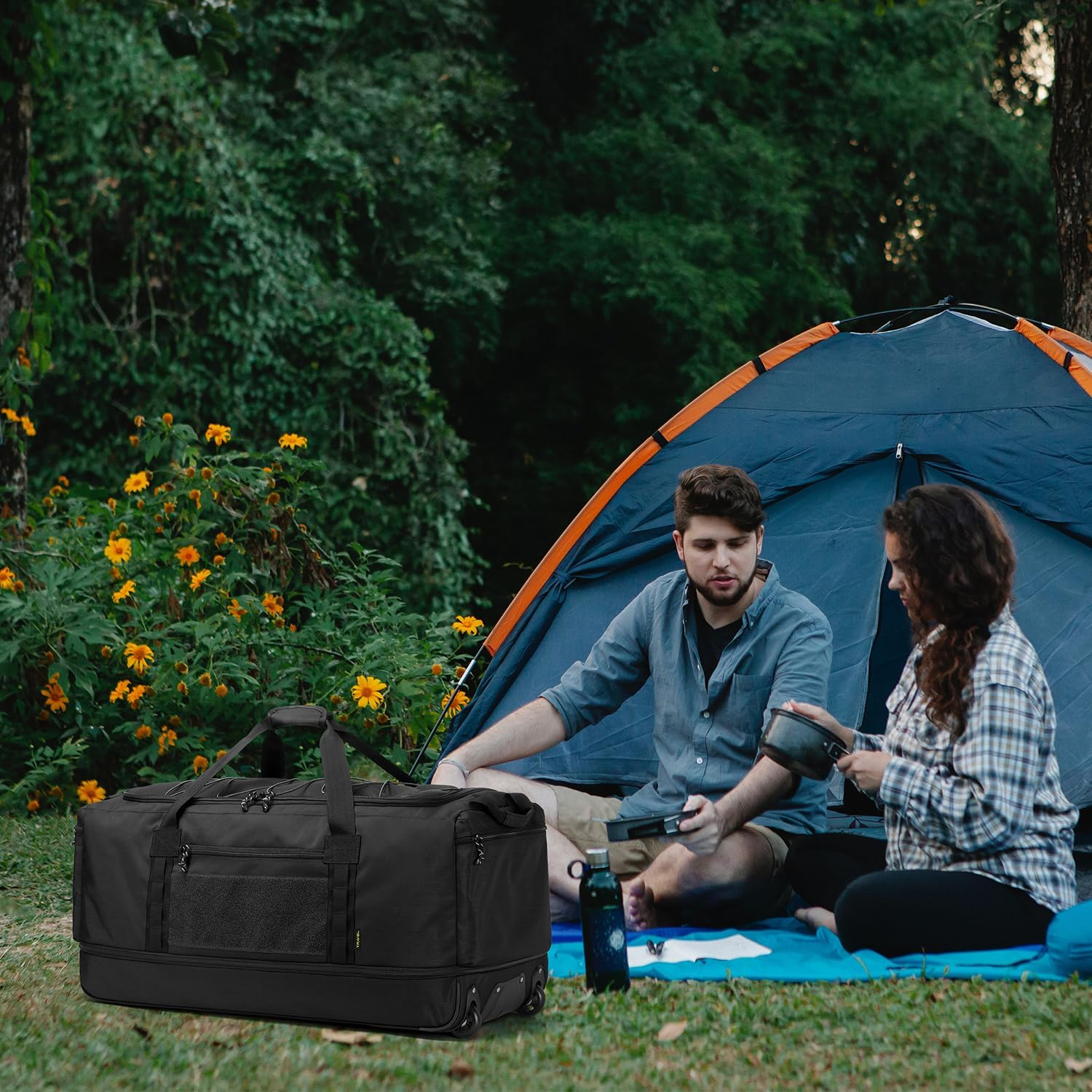 Laripwit Collapsible Duffle Bag with Wheel Extra Large 167L Expandable Travel Duffel Bag for Men Rolling Foldable Luggage, Black, 35.4 Inches Extra Large, Extra Large Duffle Bag image number 5