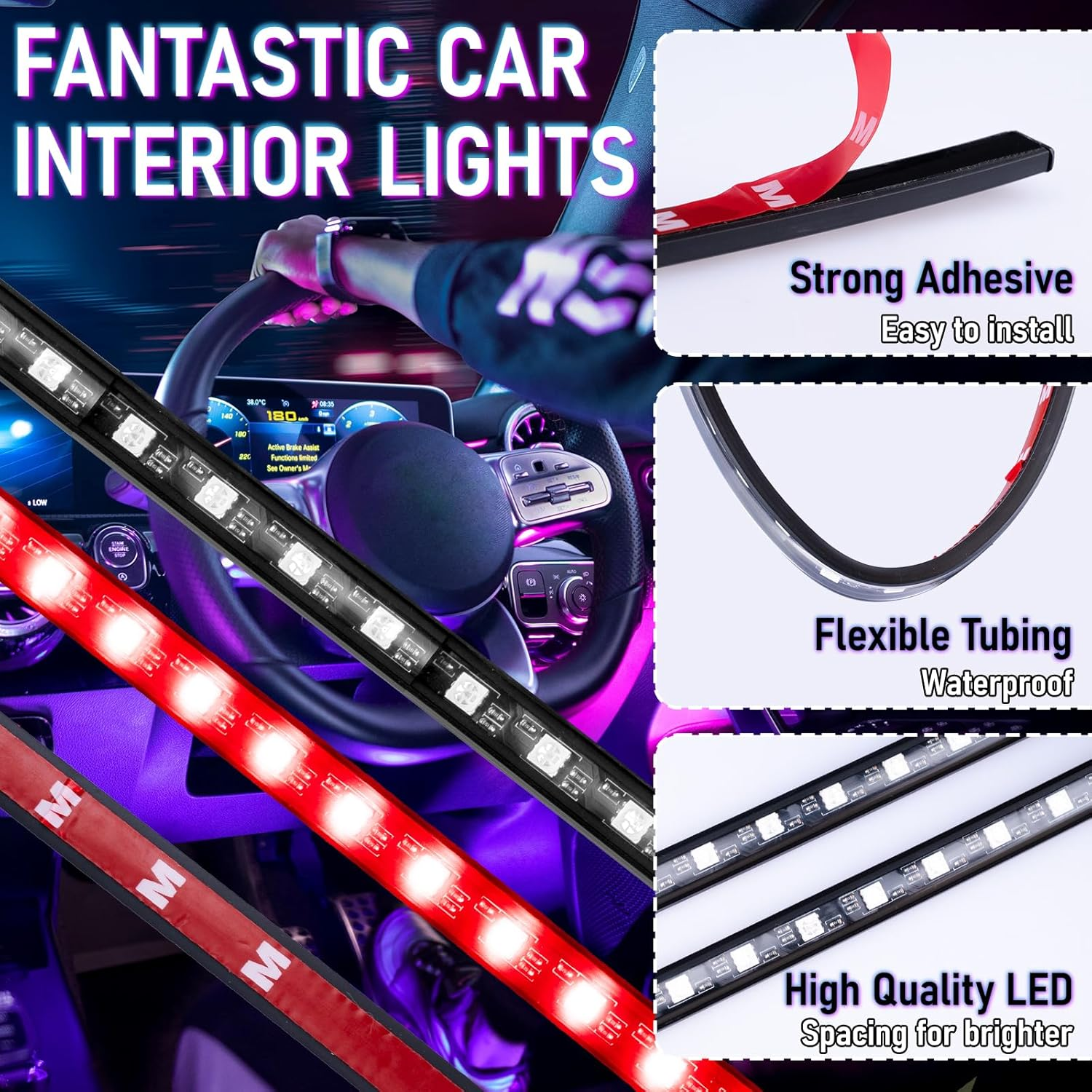 LED Strip Lights for Cars, 4Pcs Automotive Atmosphere RGB Lights with USB Port, Music Sync, APP Control and DIY Mode, Sticked LED Lights for Car Accessories Interior for SUV Truck Car Decor image number 6