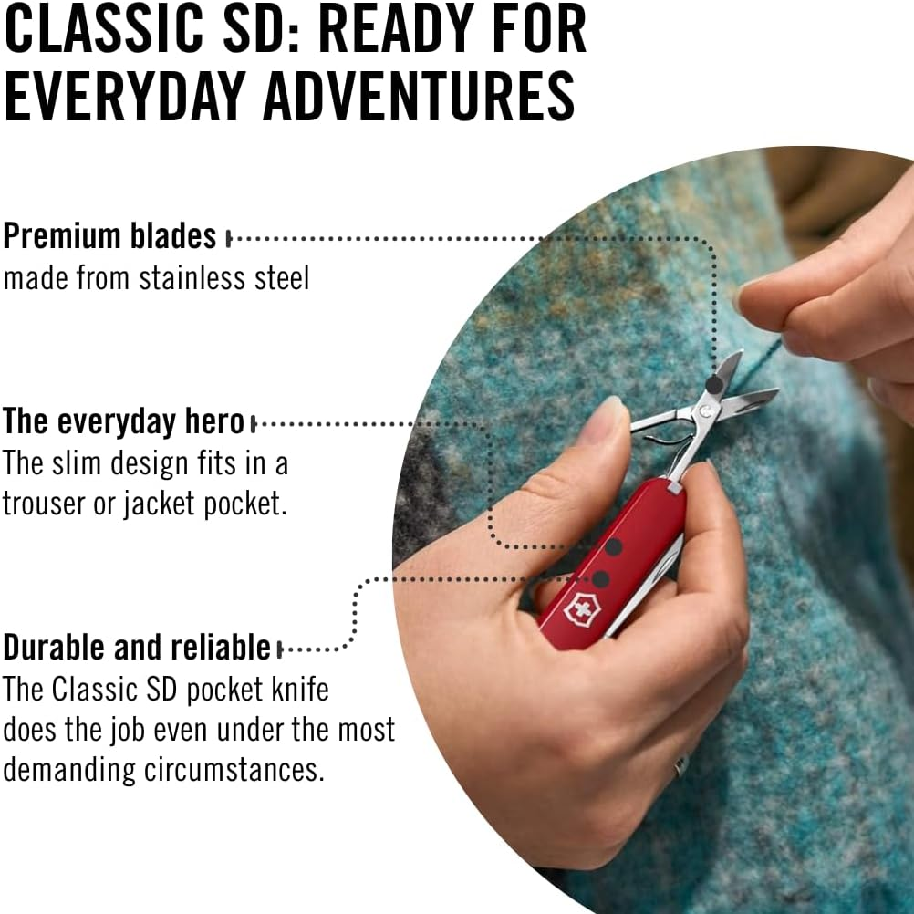 Victorinox Swiss Army Pocket Knife Classic SD with 7 Functions, Red, Gift Box Packaging