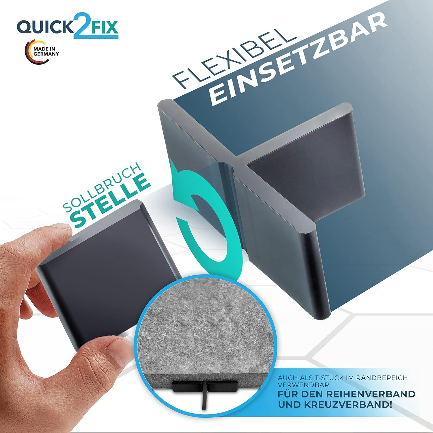 QUICK2FIX&reg; 5 Mm Professional Joints for Patio Tiles 5 Mm X 20 Mm (W X H) 100 Pieces for Outdoor Laying with Predetermined Breaking Point Can Be Used as a T-Piece - Made in Germany image number 5