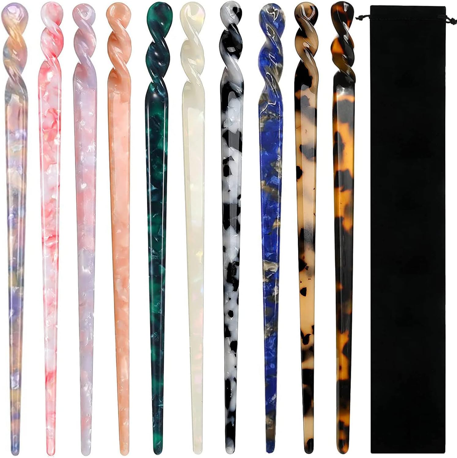 10 Pieces Acetate Hair Sticks Leopard Print Hair Pins, Tortoise Shell Hairpin Vintage Hair Chopsticks Retro Hairpins Disk, Hair Accessories for Women Girls (Vintage)