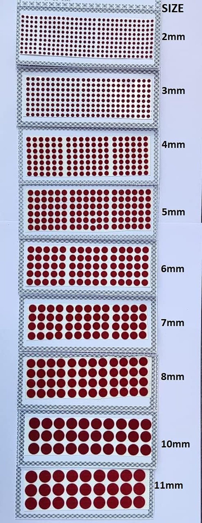 ATCUSA Deep Red Maroon Velvet Cards Dot Indian Bindi for Women Tattoo Stickers Adhesive Body Jewelry round Bindi Bridal Forehead Decor/Belly Decor 9 Different Sizes Dark Red Maroon