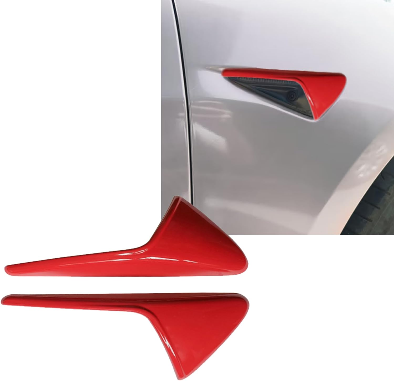 2 PCS Car Side Camera Protective Cover, Turn Signal Side Camera Indicator Light Decorative Sticker, Compatible with Tesla Model3/Y Protector Accessories (Red)
