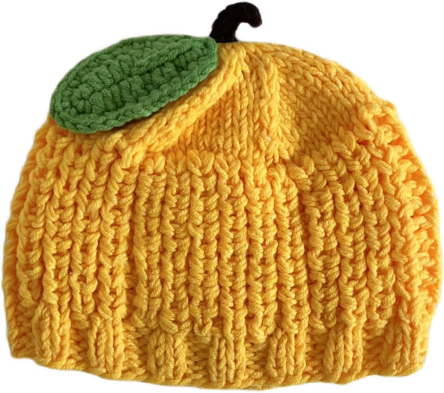 Tinker Tot Winter Baby Beanie L Orange with Green Leaf 1-4 Months Soft & Warm Crocket Knit Kids Beanie for Boys and Girls with Warm Earflap L Handmade Newborn Baby to Toddler Beanie Hat &ndash; S