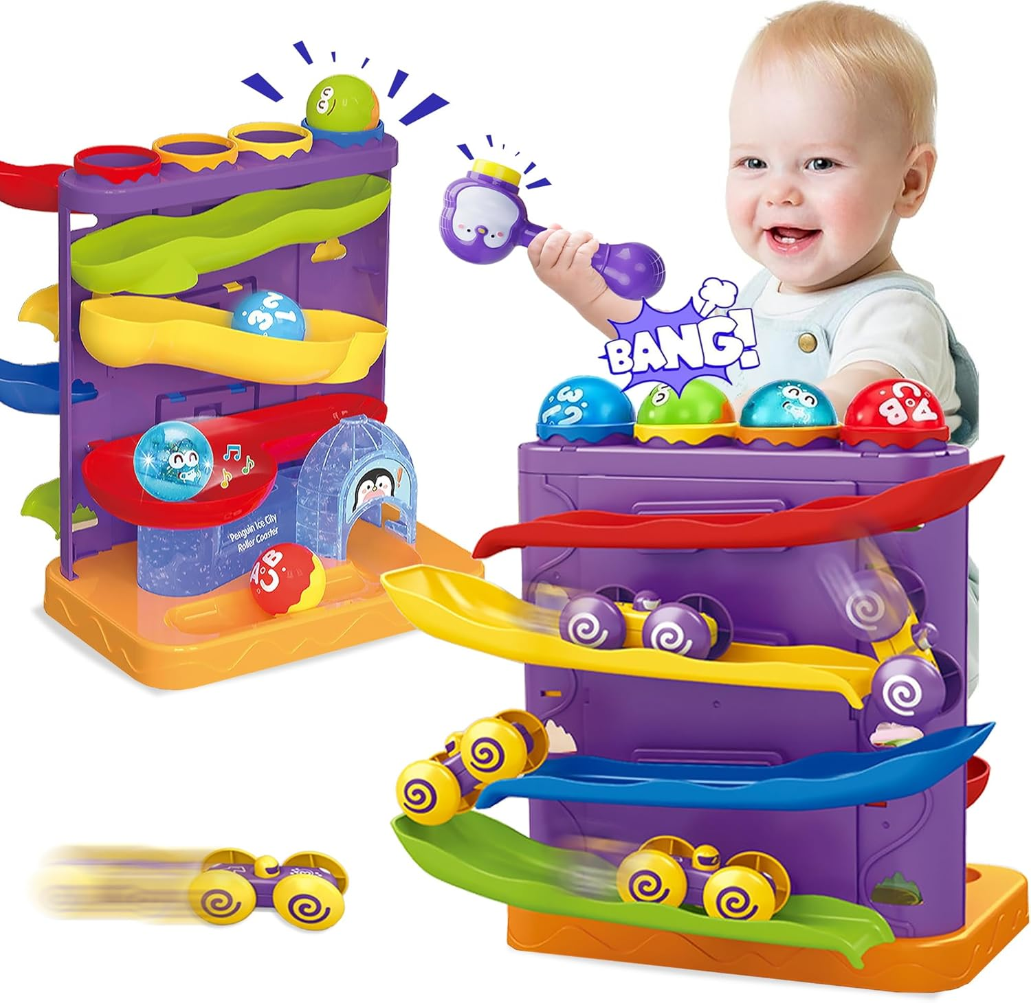 Pound a Ball Montessori Toys for Toddler, 3 in 1 Baby Toys Included 1 Hammer,4 Balls＆1 Random Color Car,Fine Motor Interactive Toy for Boys＆Girls 1 2 3 Year Old, Early Learning Educational Gift image number 3