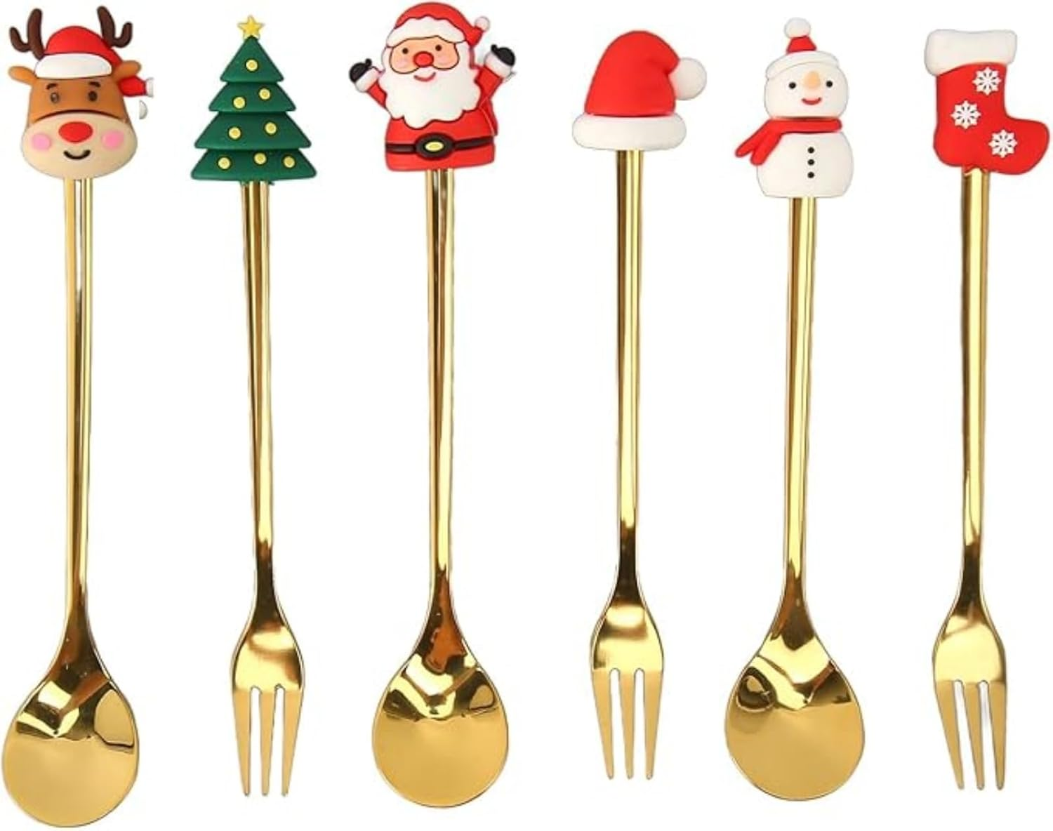 Azragon 6Pcs Cutlery Set with 3Pcs Spoons, 3Pcs Forks for Flat White/Tea/Coffee,Tableware with Christmas Elements Design and Perfect Gifts for Kids and Friends. image number 6