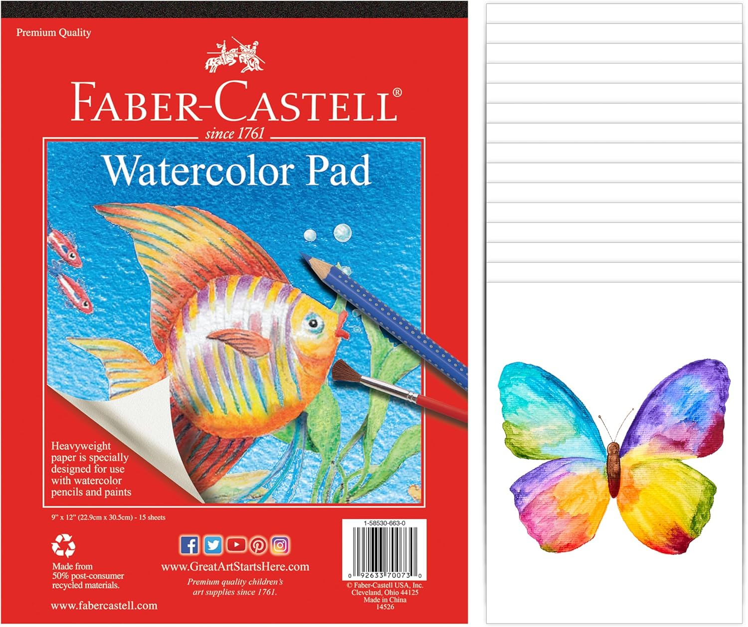 Faber-Castell Watercolor Paper Pad - 15 Sheets (9 X 12 Inches) - 12 Count (Pack Of 1), Watercolor Pad
